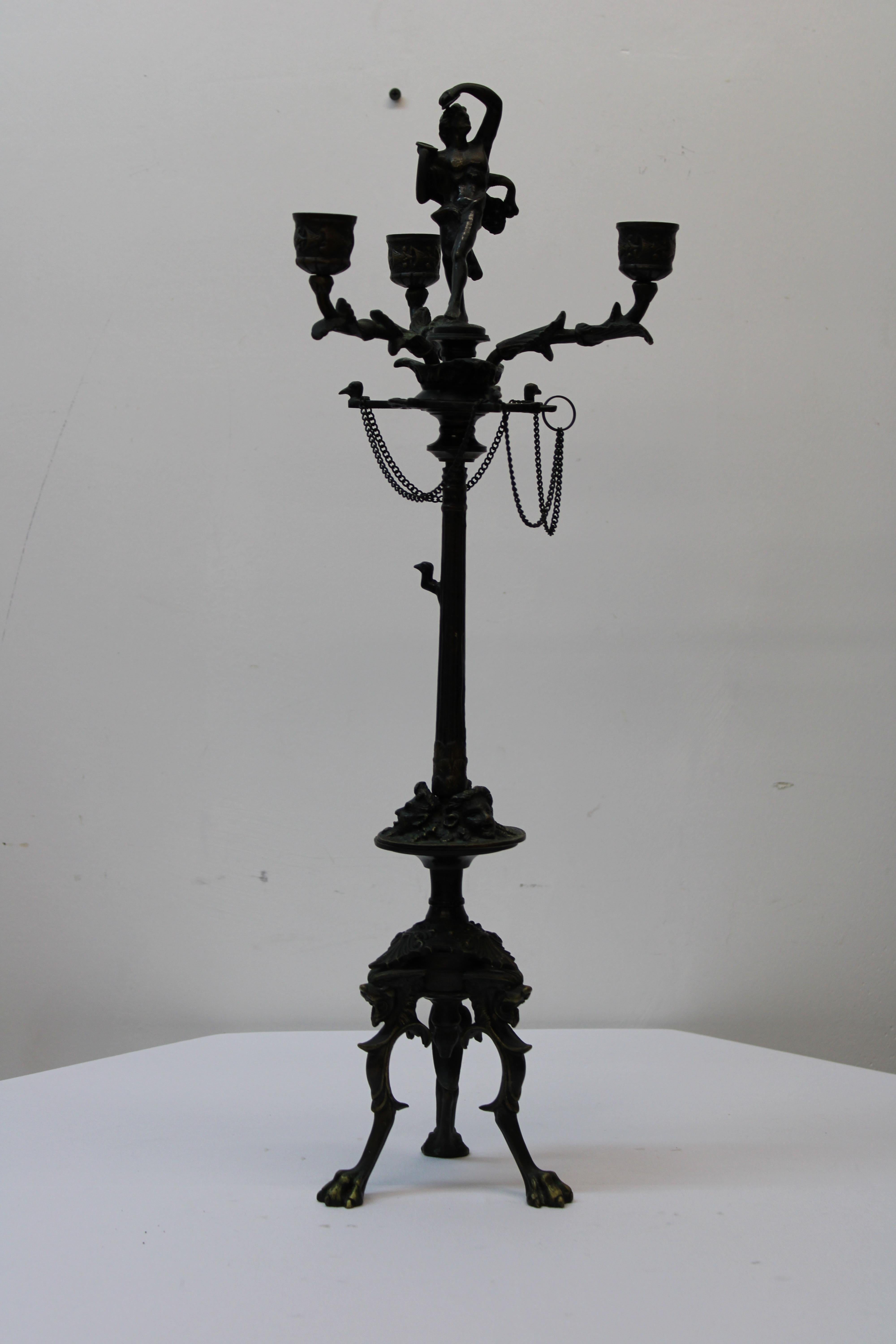 19th Century Bronze French Style 3 Branch Candelabra For Sale