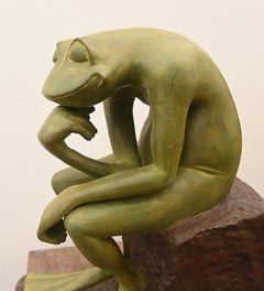 Bronze Frog The Thinker Statue After Rodin Toad Casting