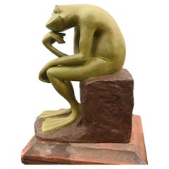 Bronze Frog The Thinker Statue After Rodin Toad Casting