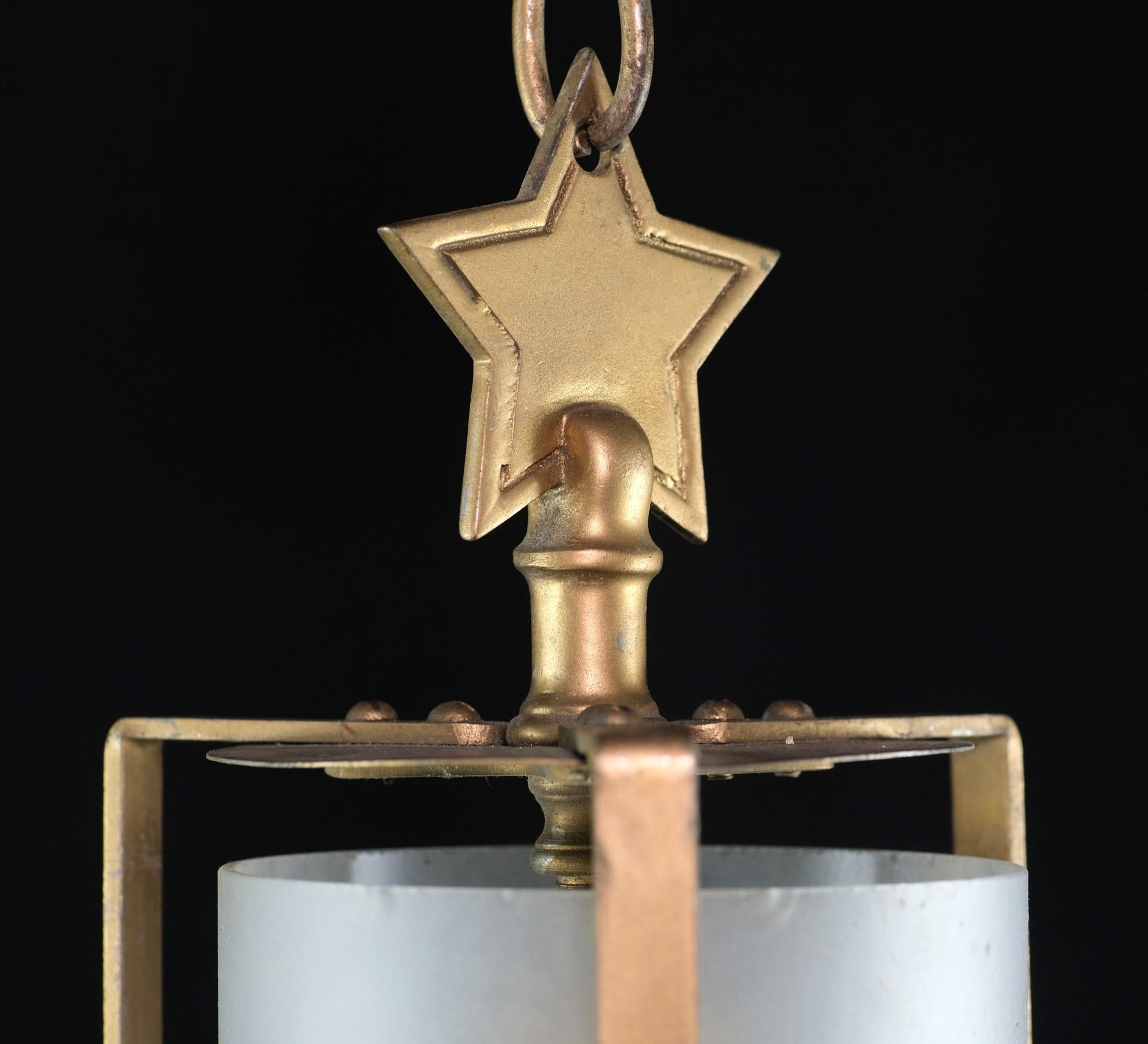 20th Century Bronze Frosted Glass Pendant Lantern Star Qty Available