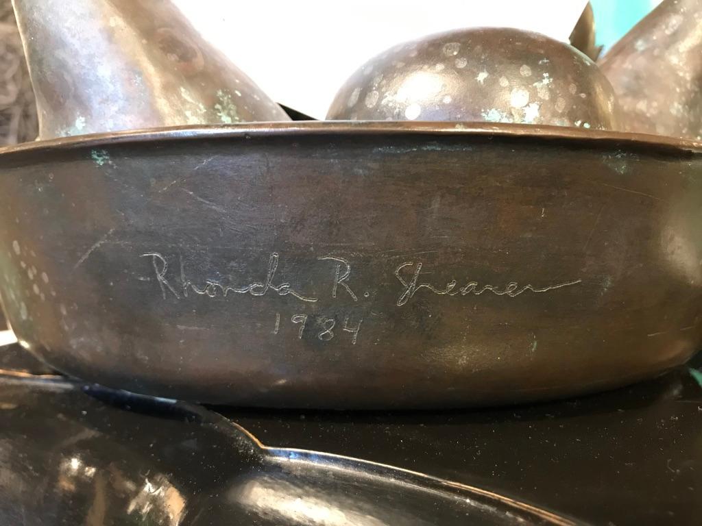 Bronze Fruit Bowl Centerpiece Signed Rhonda Roland Shearer, 1984 1