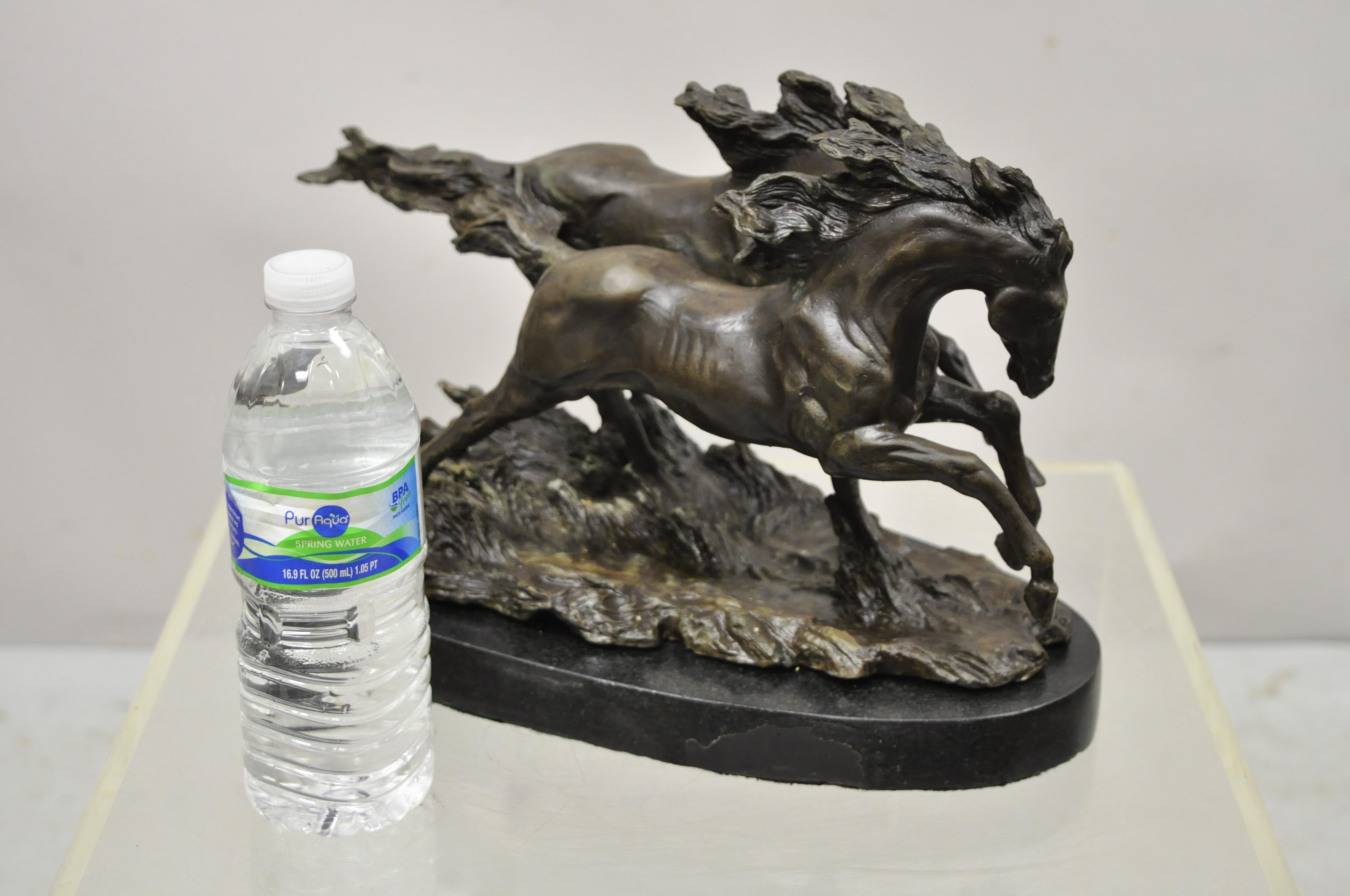 Bronze Galloping Running Horses Statue Sculpture on Marble Base 'B' 5