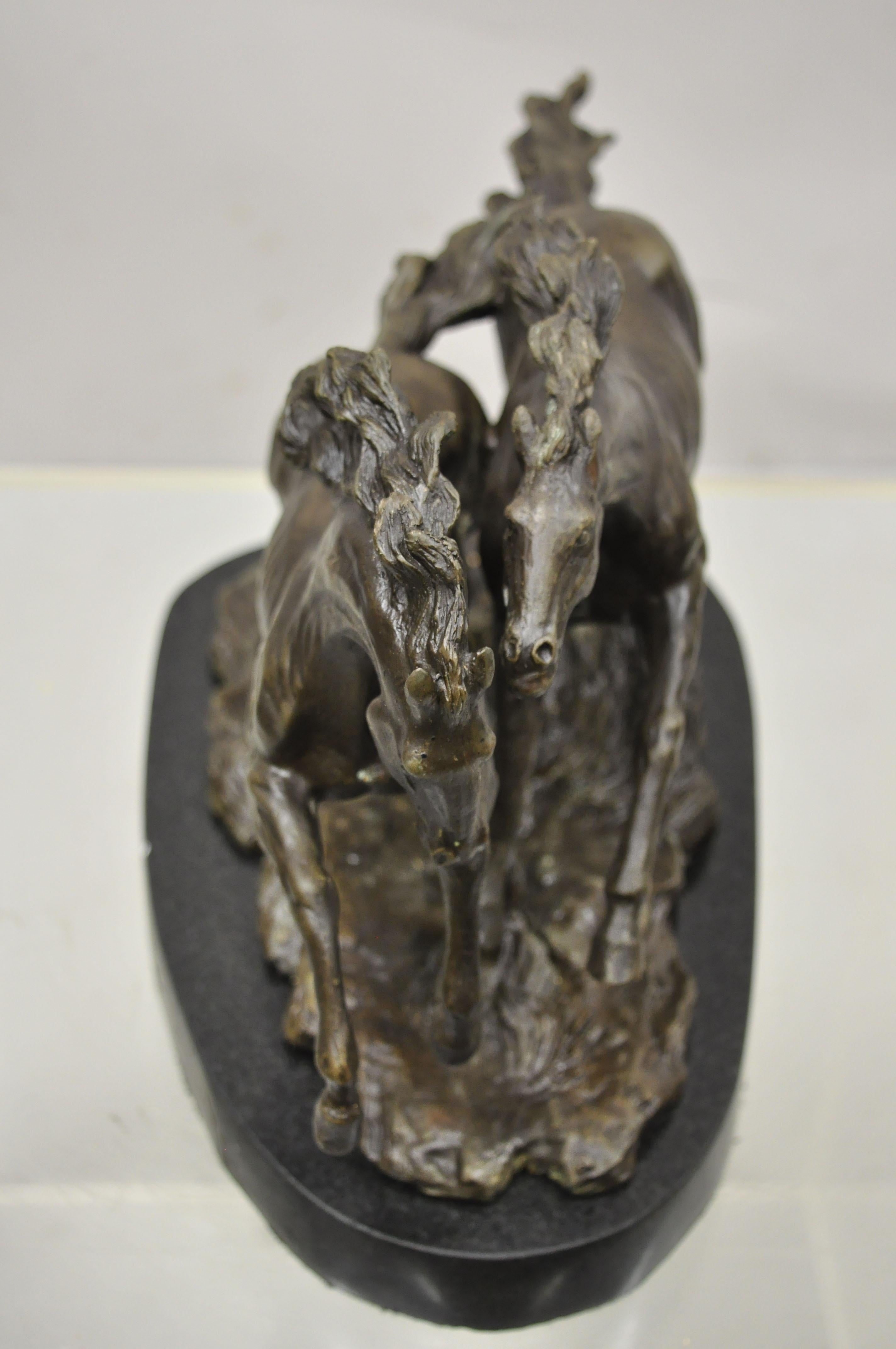 Bronze Galloping Running Horses Statue Sculpture on Marble Base 'B' 6