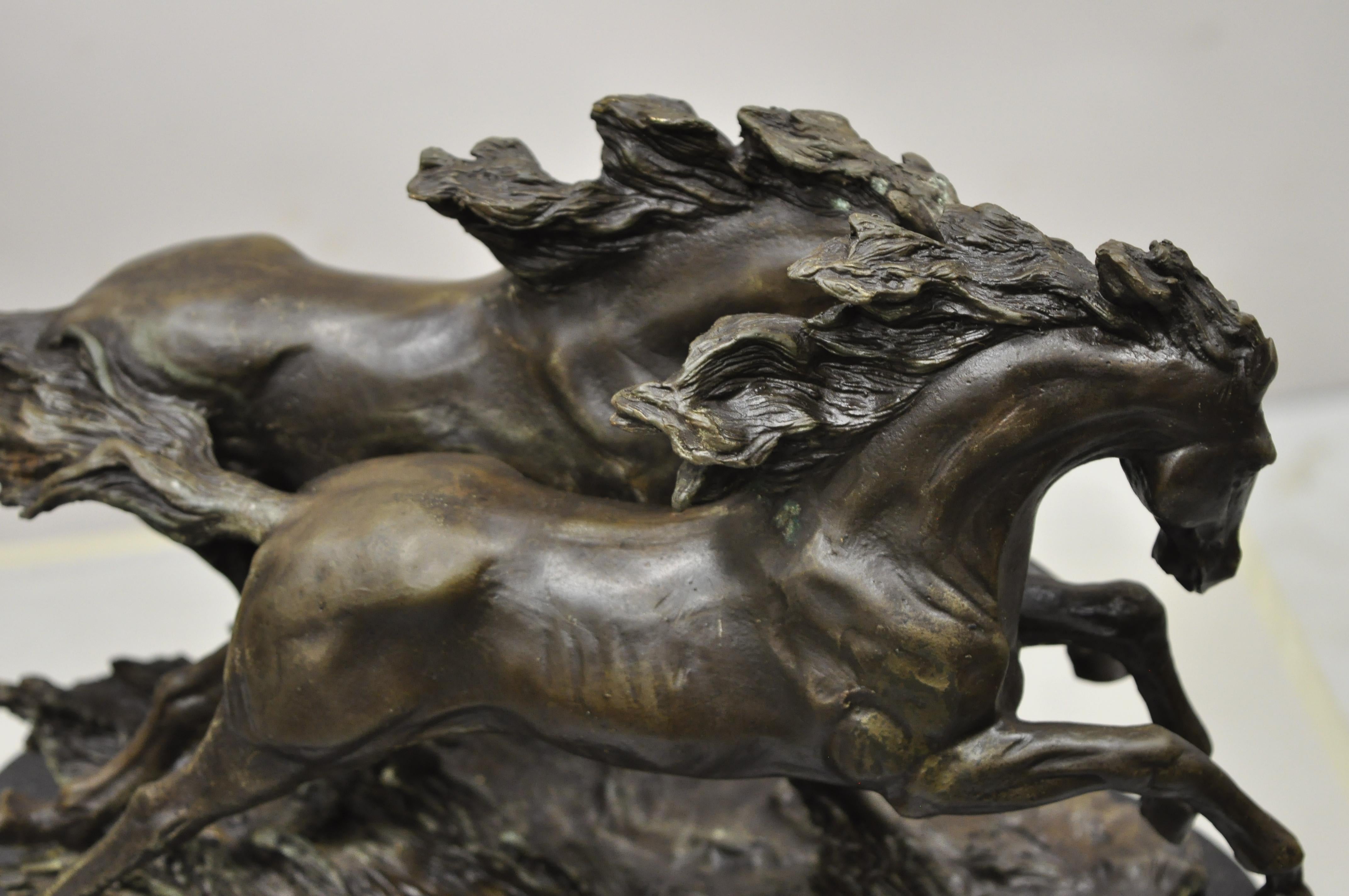Bronze Galloping Running Horses Statue Sculpture on Marble Base 'B' 1