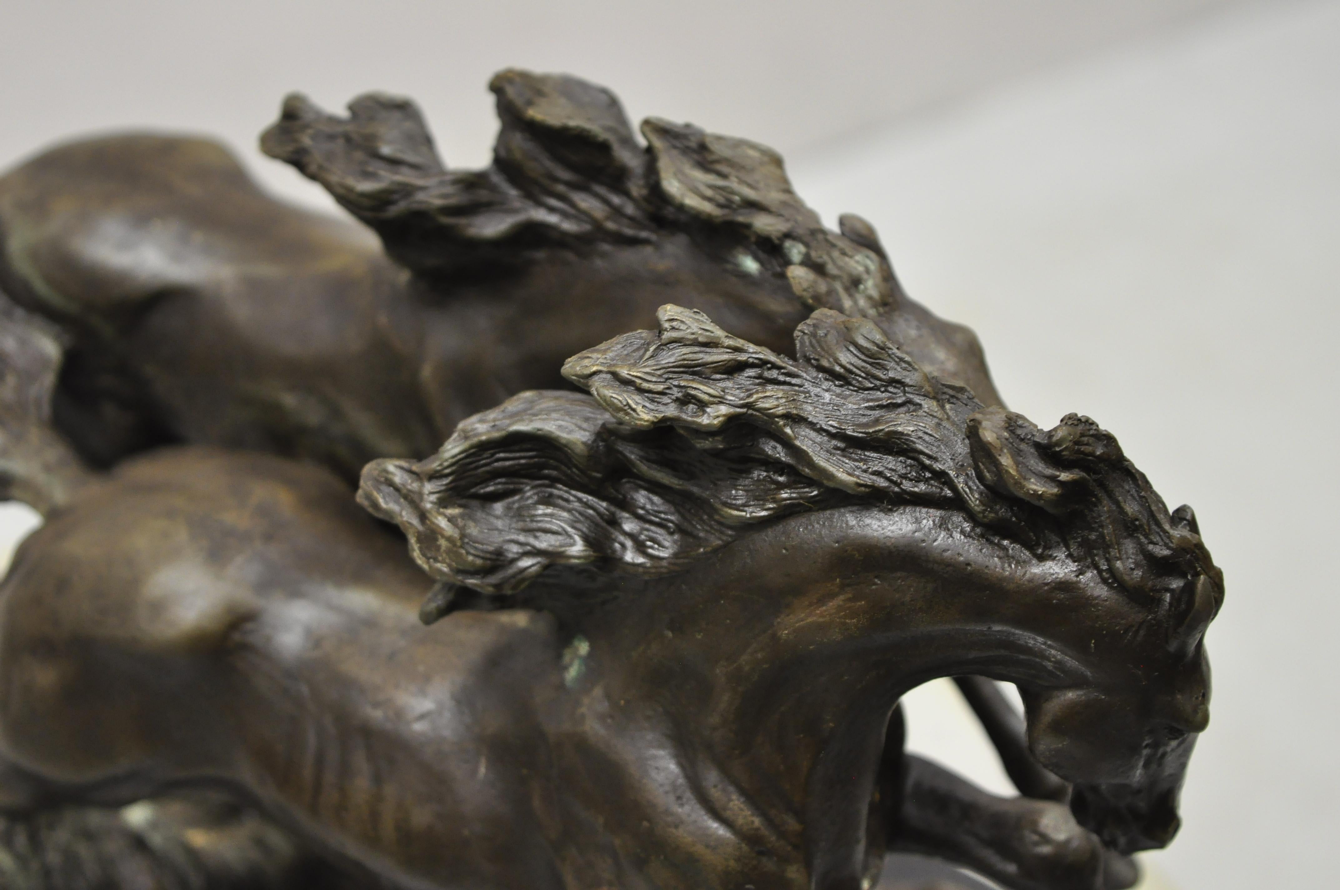 Bronze Galloping Running Horses Statue Sculpture on Marble Base 'B' at