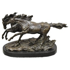 Bronze Galloping Running Horses Statue Sculpture on Marble Base 'B'