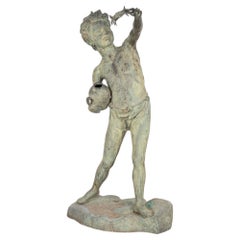Statua da giardino in bronzo di ragazzo che tiene un granchio e un barattolo, Danimarca, 1960-80 ca.