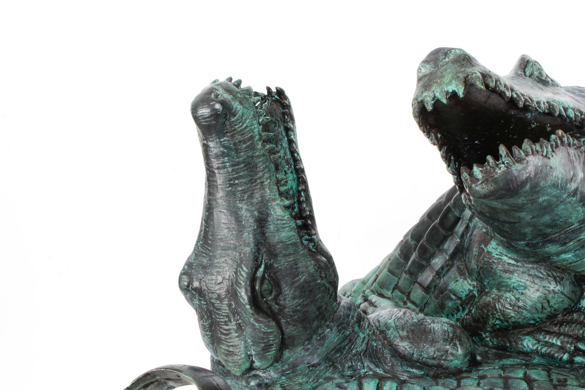 Bronze Garden Statue of Two Crocodiles Alligators Late 20th Century For Sale 2