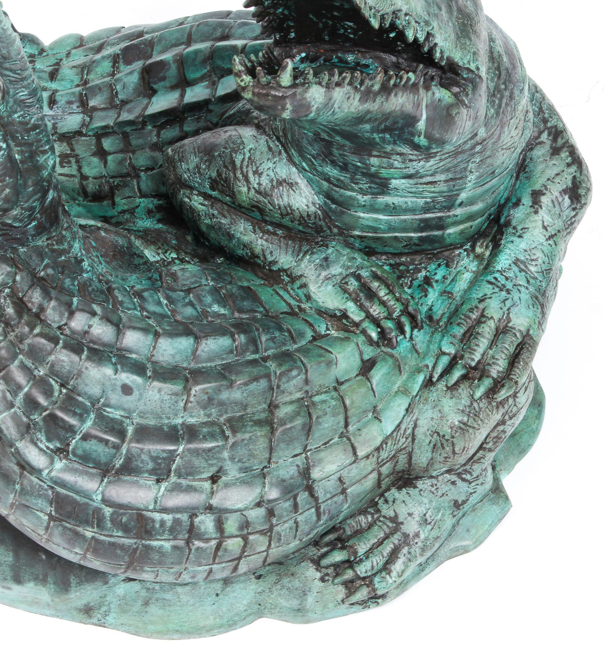 Bronze Garden Statue of Two Crocodiles Alligators Late 20th Century For Sale 3