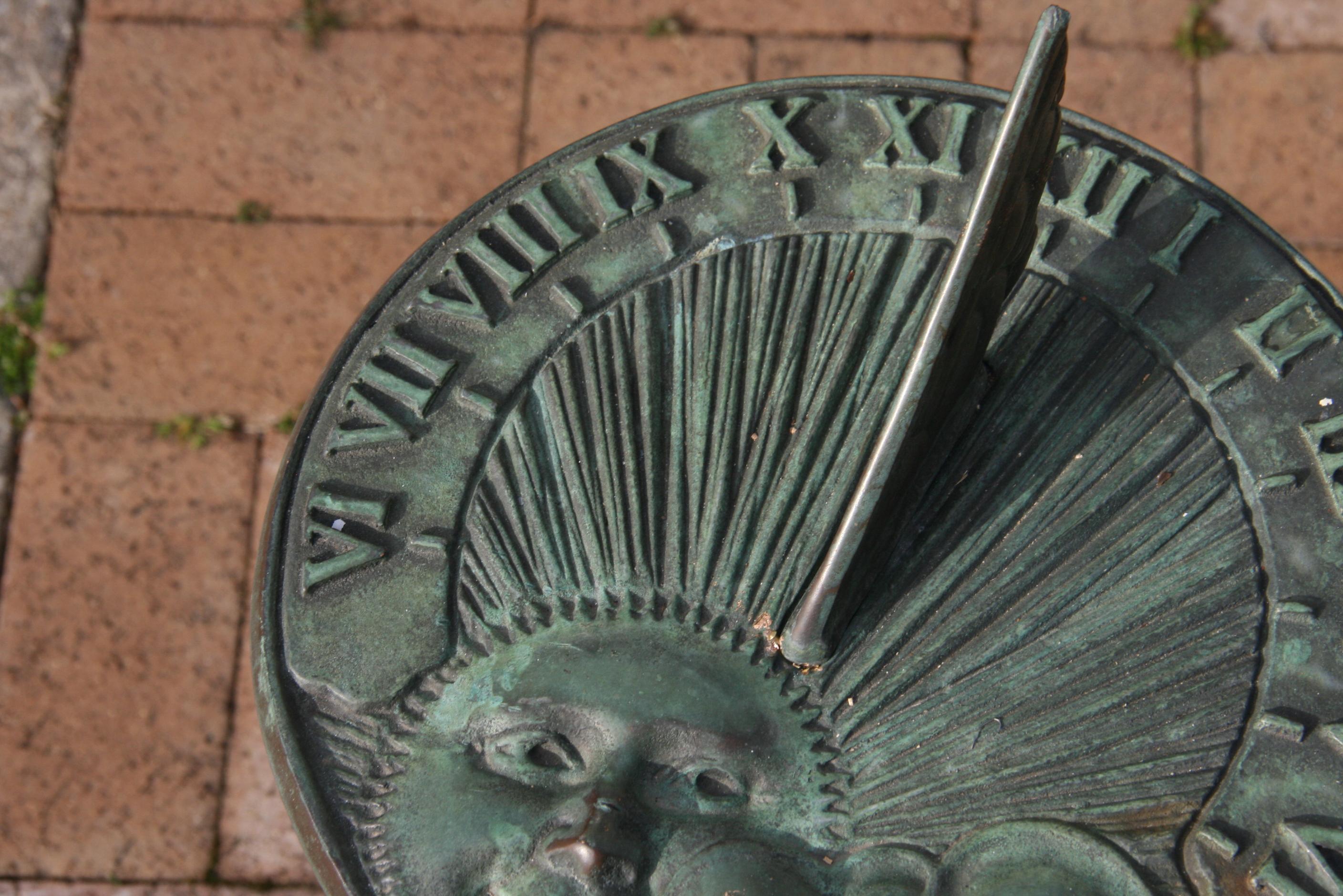 Late 19th Century Bronze Garden Sundial on Pebble Base, circa 1890