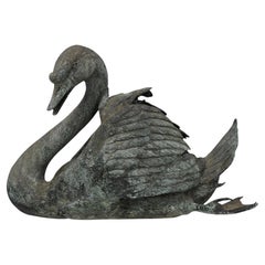 Bronze Garden Swan Fountain with Verdigris Patina