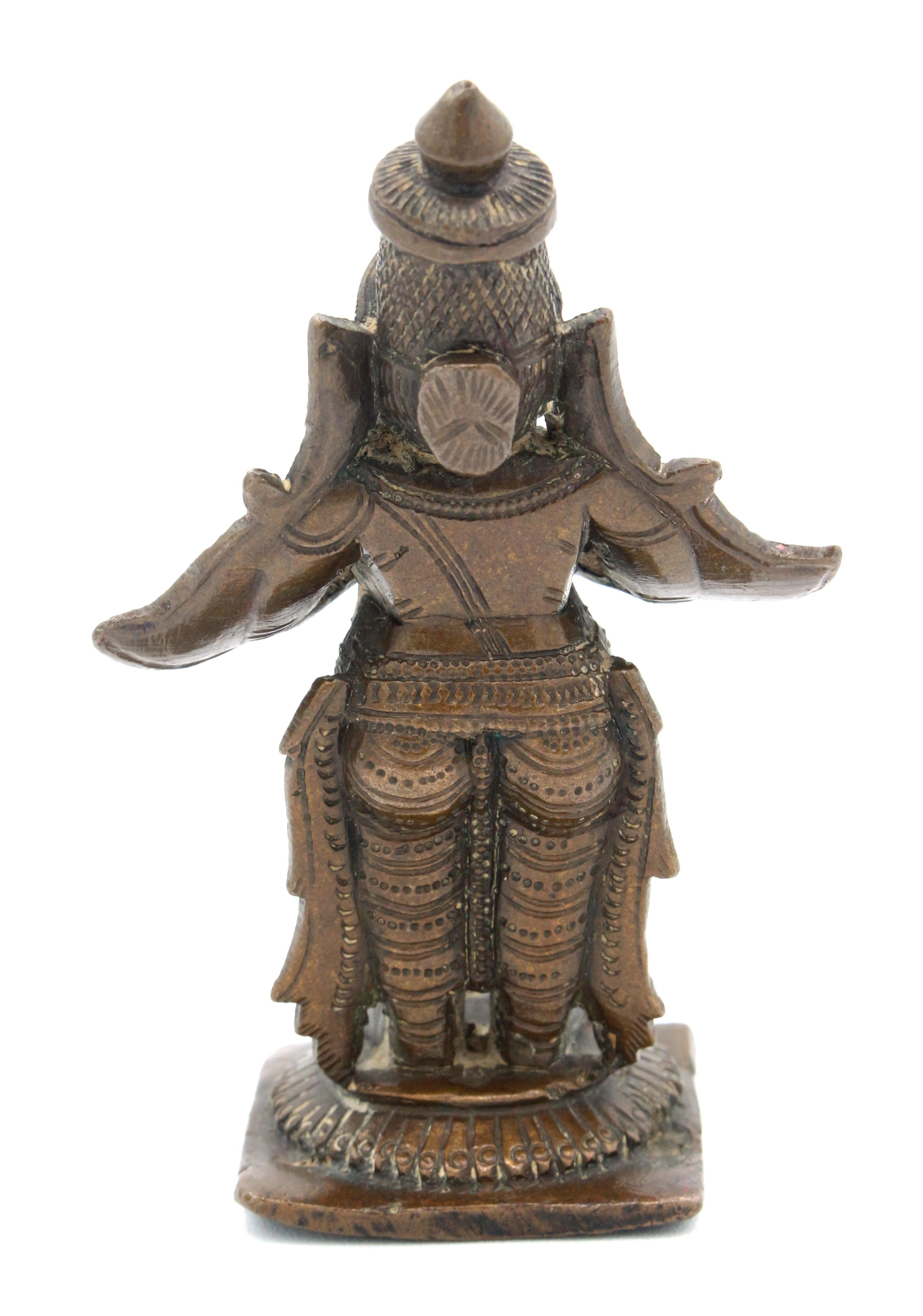 Mid-19th century or earlier bronze Garuda in Namaskara Mudra pose, well cast and chiseled. A mix of eagle/bird and human, he represents birth and heaven an dis Vishnu's vehicle. Lost wax process. 3 1/8