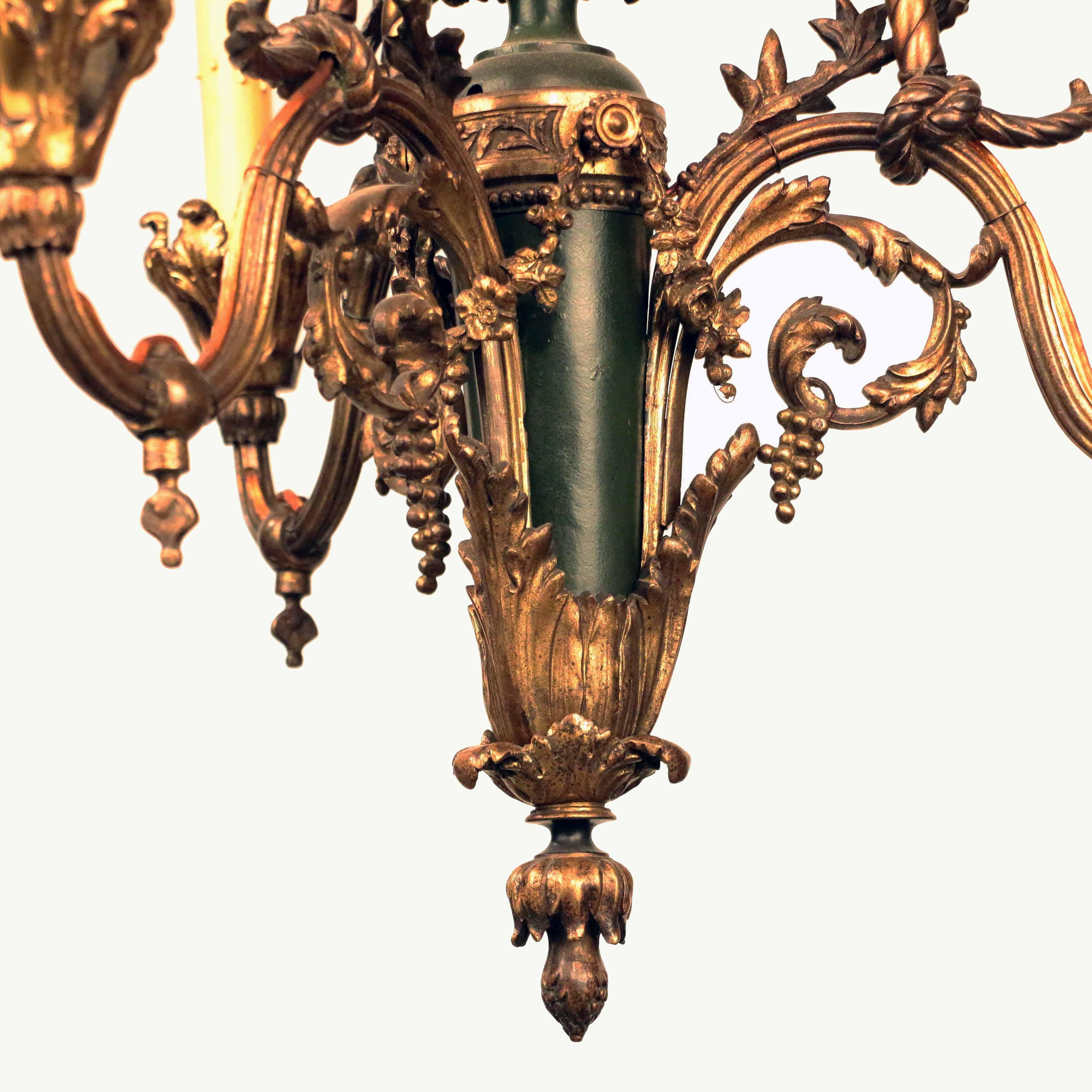 19th Century Bronze Gasolier Modeled  with a Central Flambeau Shade