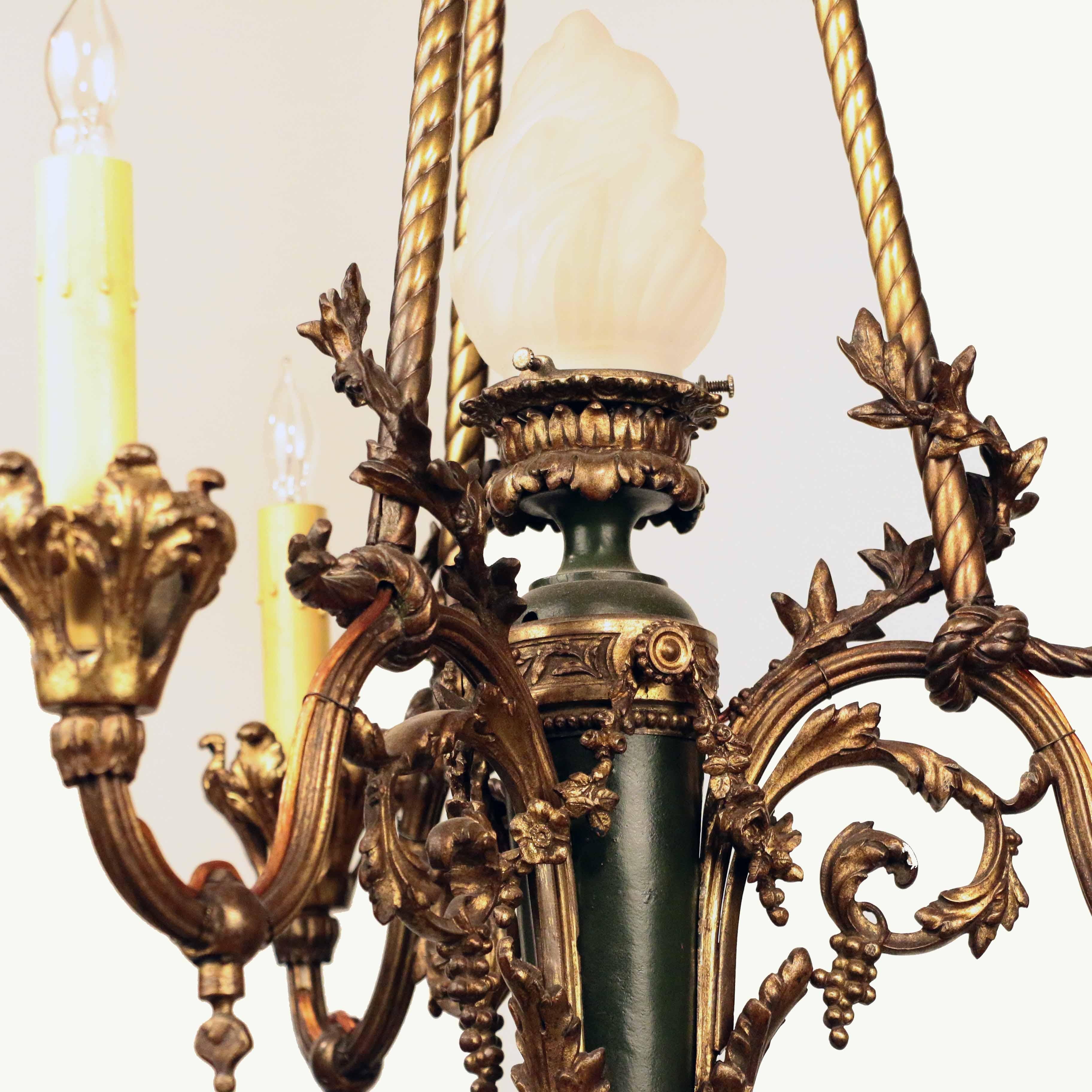 Bronze Gasolier Modeled  with a Central Flambeau Shade 1