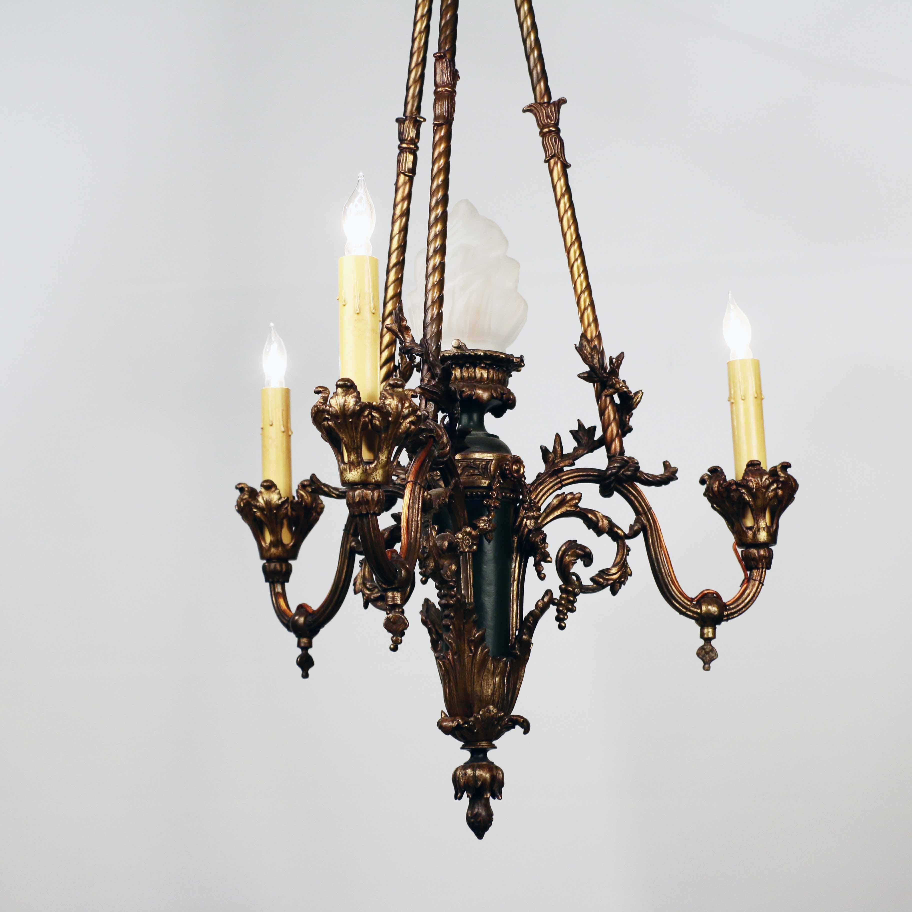 Bronze Gasolier Modeled  with a Central Flambeau Shade 3