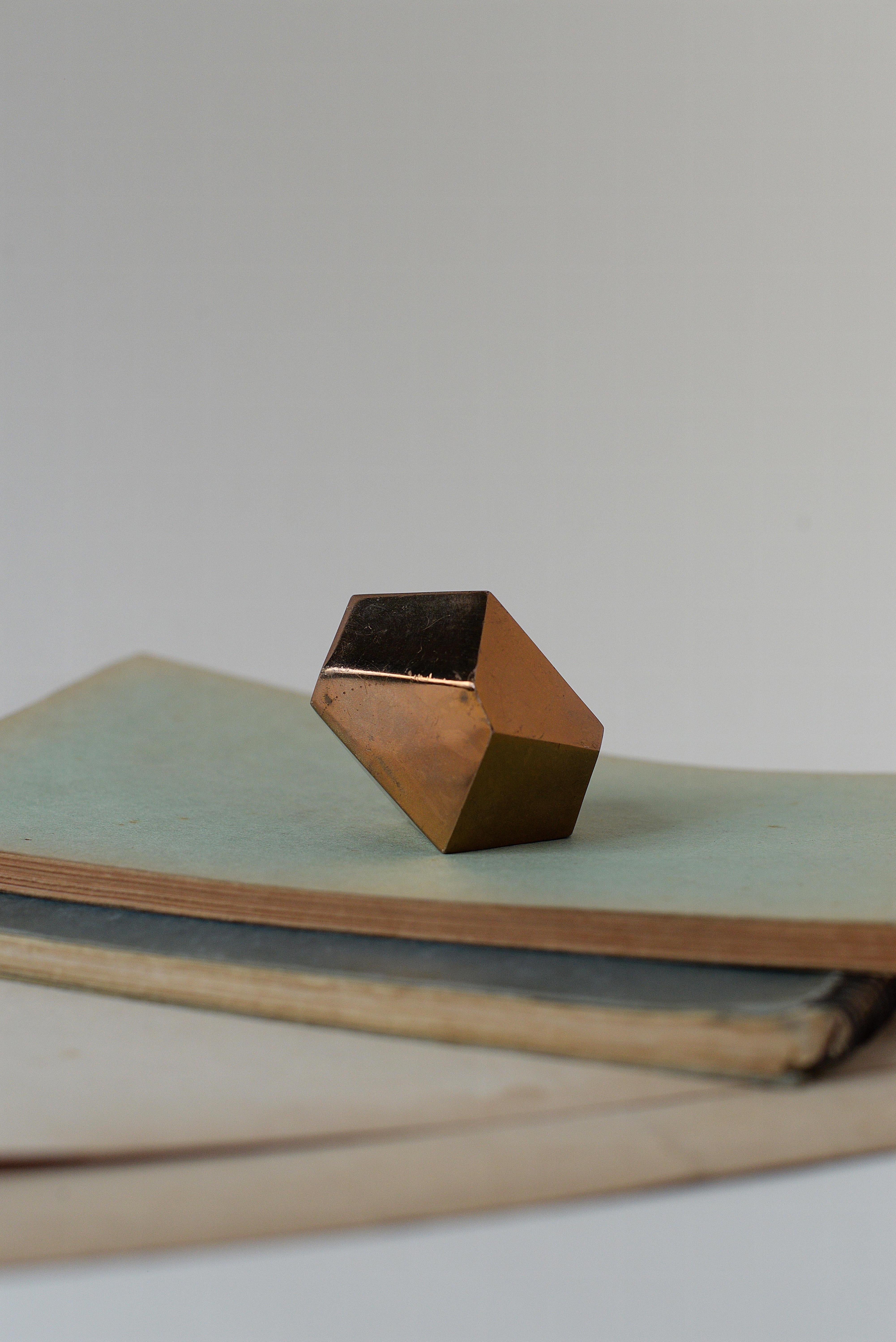 Brutalist Bronze Geometric Paperweight, Brass-Plated, 1980s For Sale