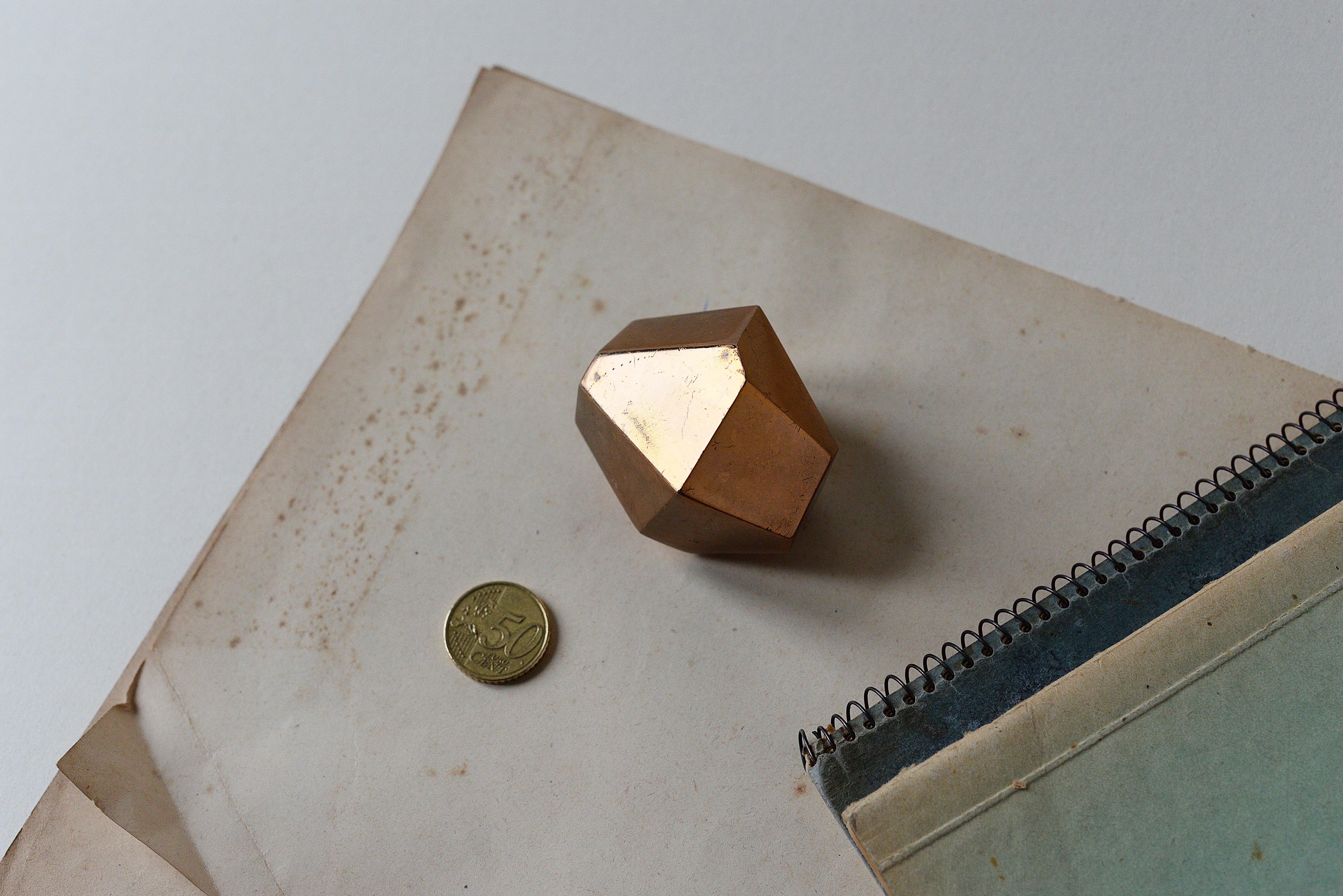 French Bronze Geometric Paperweight, Brass-Plated, 1980s For Sale