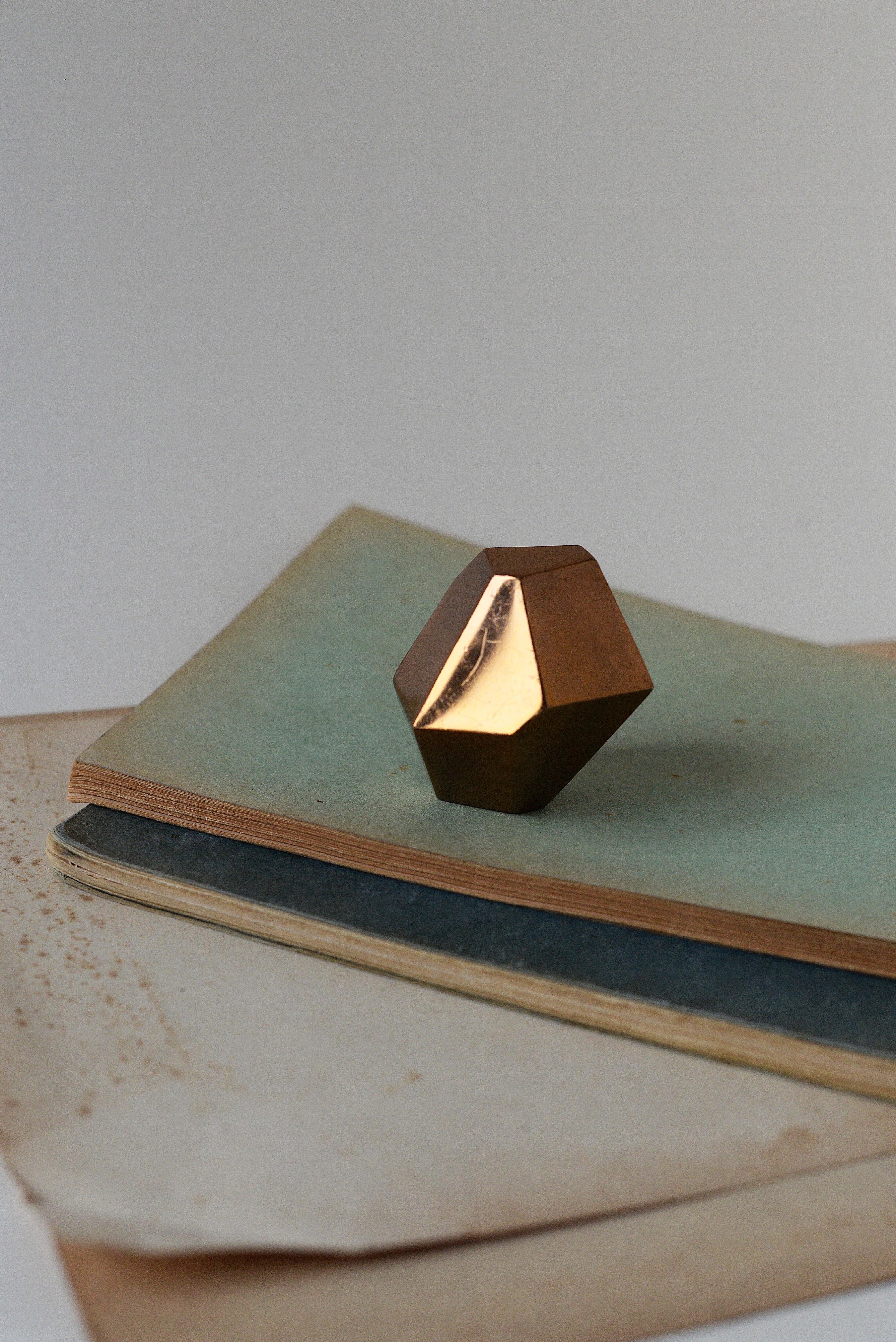 Faceted Bronze Geometric Paperweight, Brass-Plated, 1980s For Sale