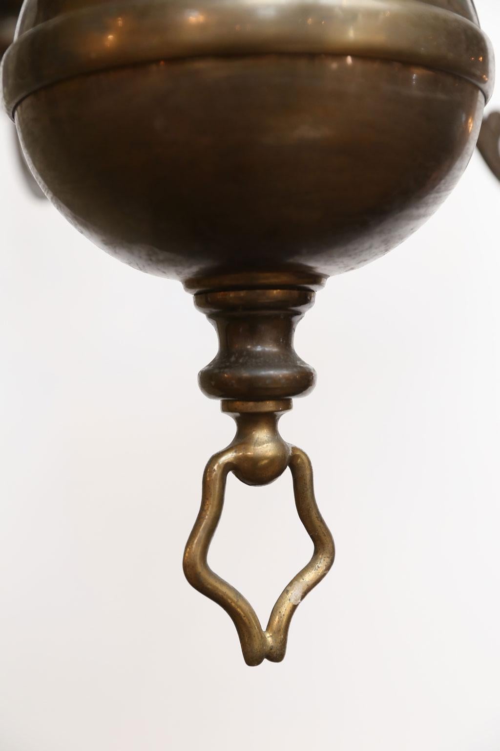 Antique Bronze Georgian-Style Chandelier with Flat Arms and Beautiful Patina 1