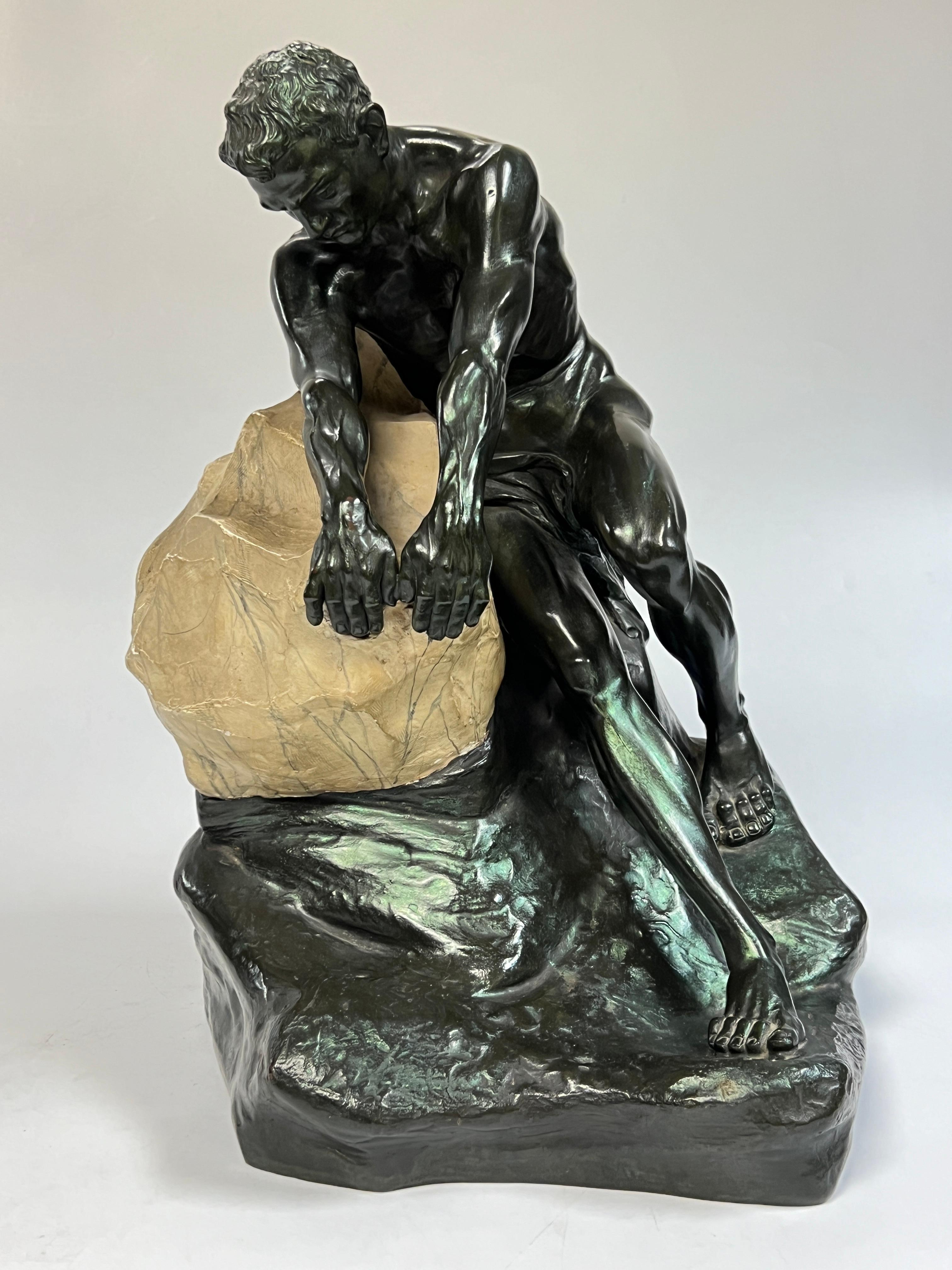 Patinated Bronze German Classical Male Sculpture by Clemens Werminghausen (1877-1963) For Sale