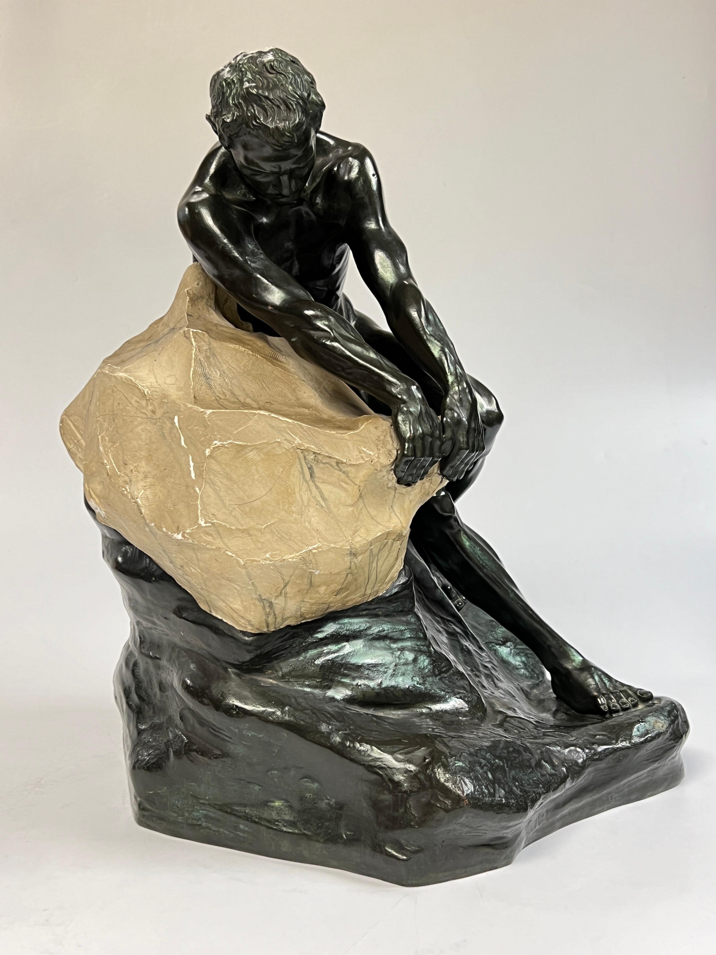 Bronze German Classical Male Sculpture by Clemens Werminghausen (1877-1963) In Good Condition For Sale In New York, NY