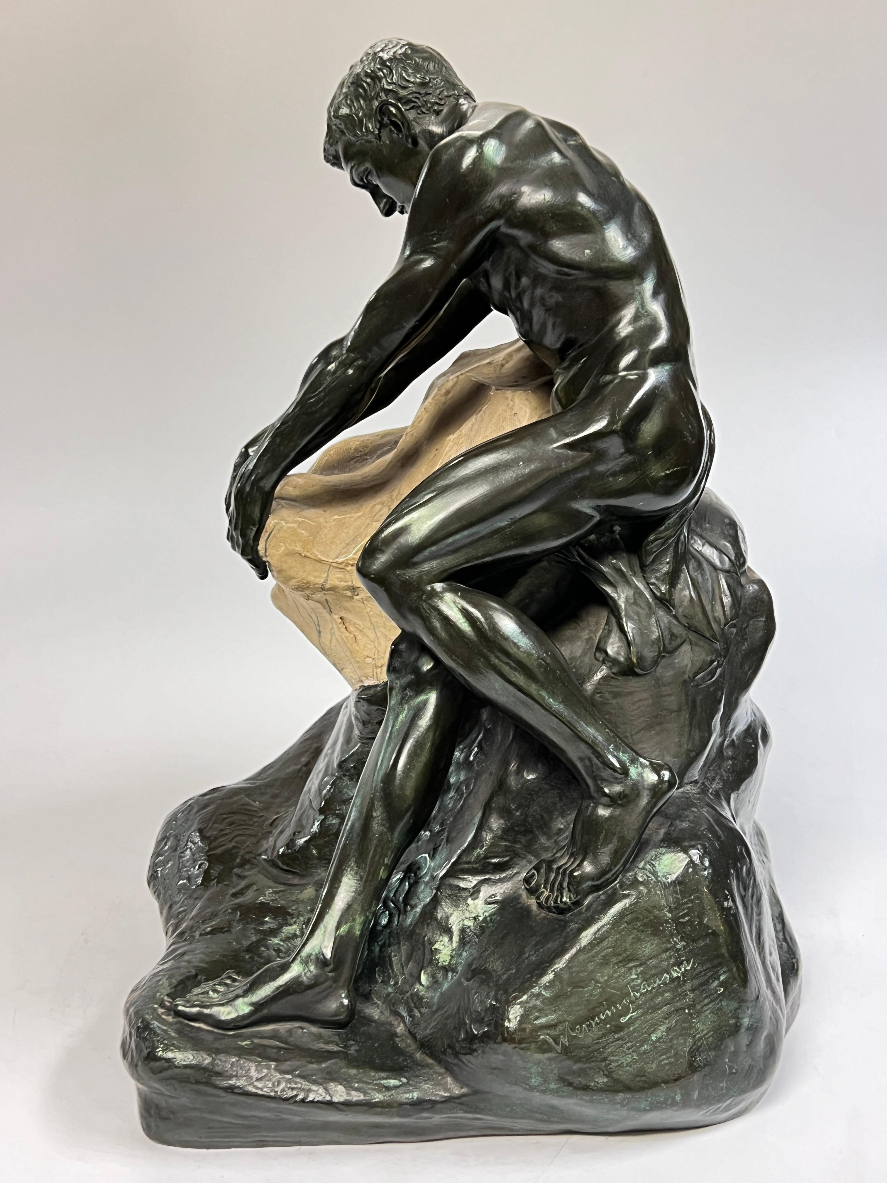 Spelter Bronze German Classical Male Sculpture by Clemens Werminghausen (1877-1963) For Sale