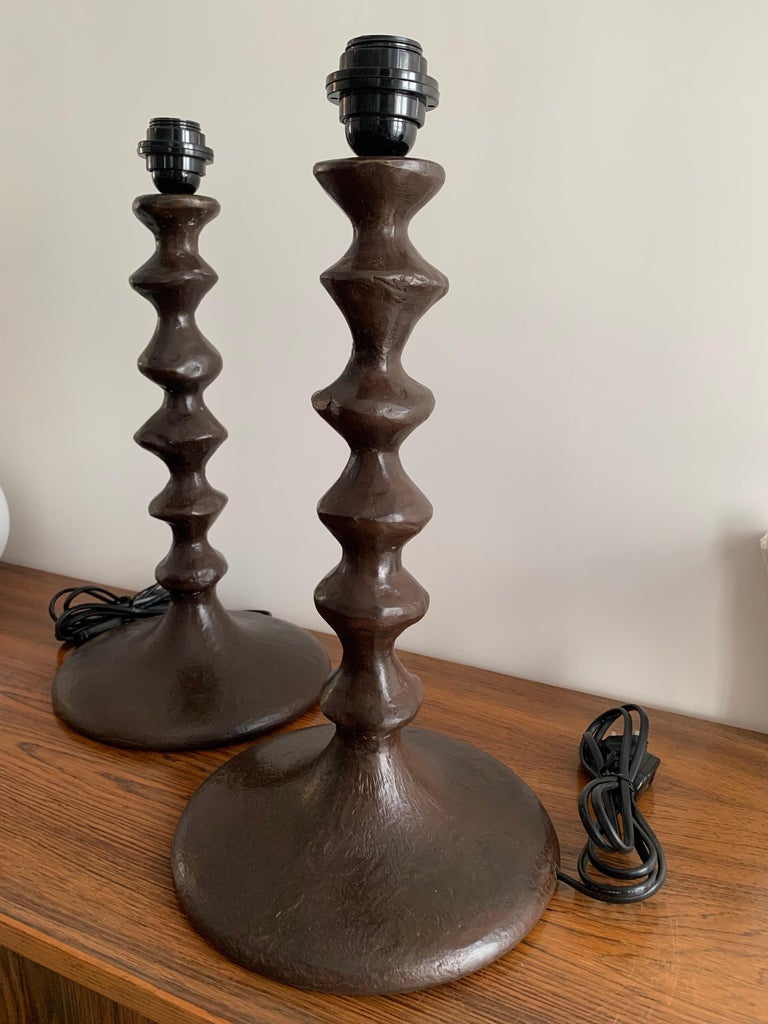 Bronze Giacometti Style Sculptural Table Lamps France 1990 a Pair For Sale 6