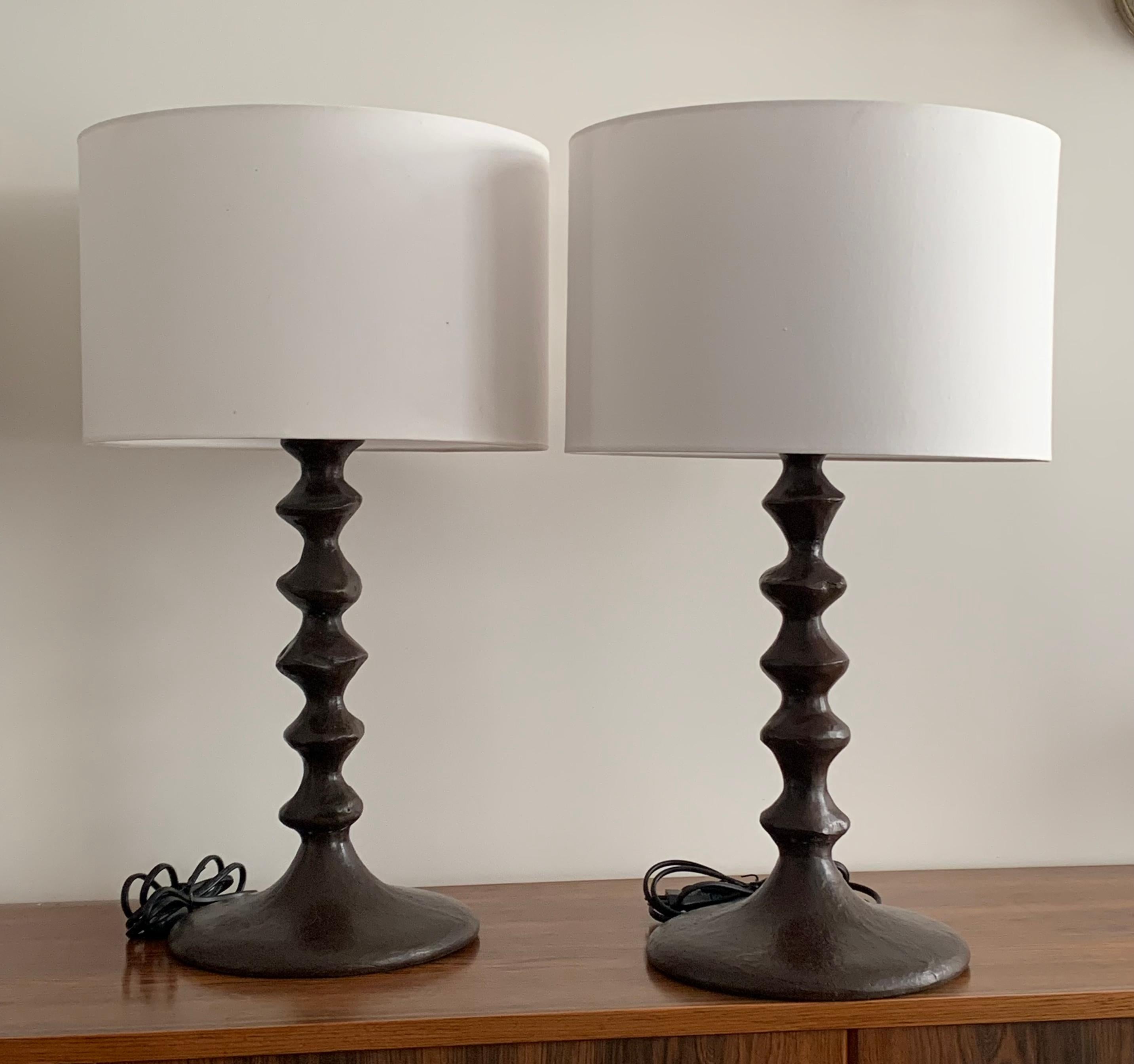 Bronze Giacometti Style Sculptural Table Lamps France 1990 a Pair 8