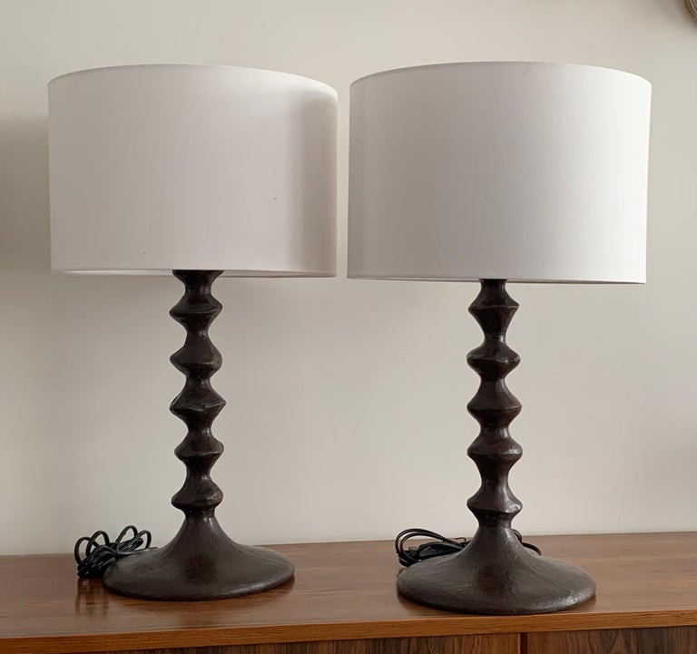 Bronze Giacometti Style Sculptural Table Lamps France 1990 a Pair For Sale 8