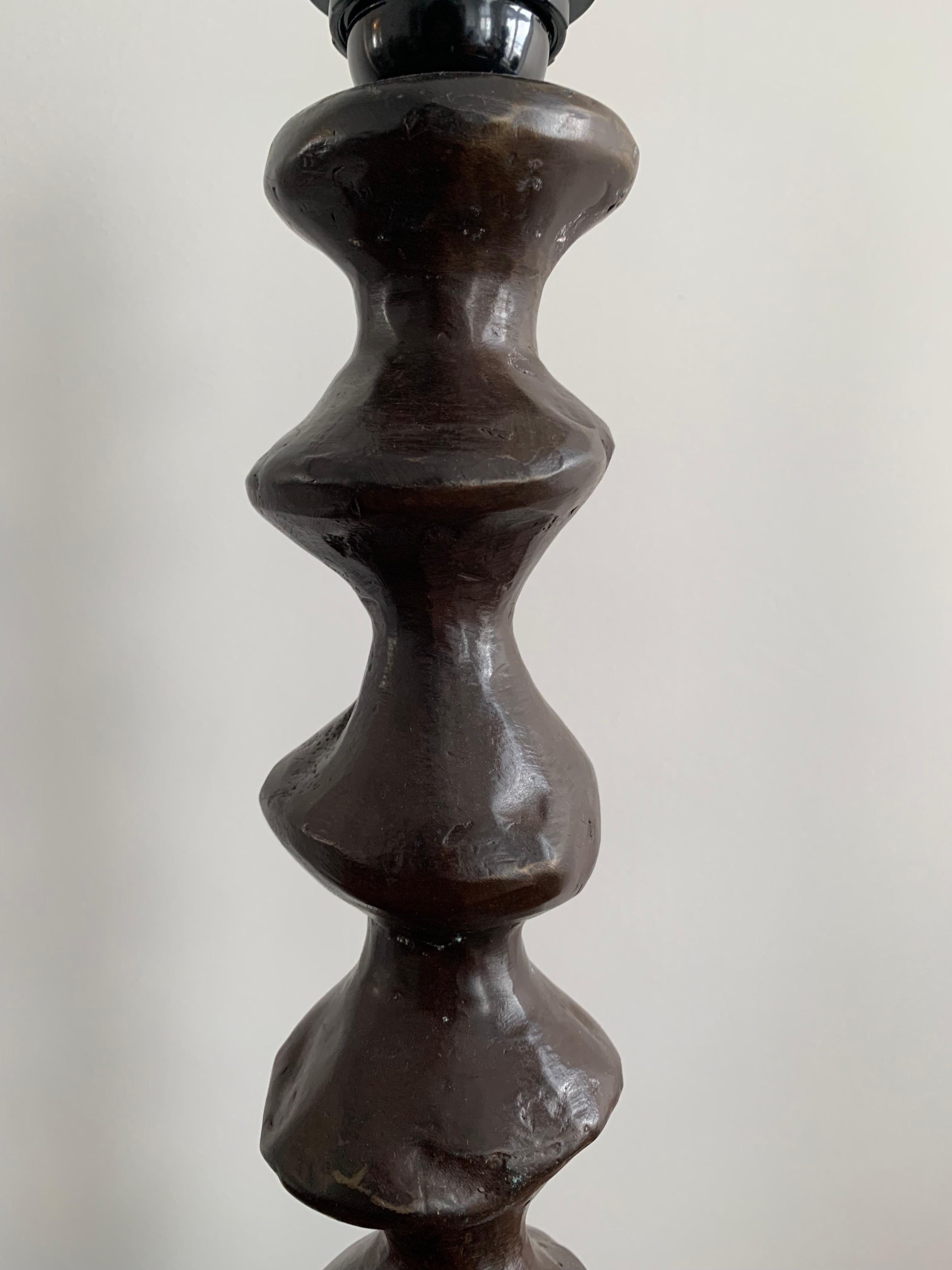 Mid-Century Modern Bronze Giacometti Style Sculptural Table Lamps France 1990 a Pair