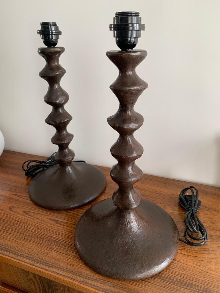 Bronze Giacometti Style Sculptural Table Lamps France 1990 a Pair For Sale 1