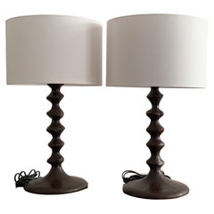 Bronze Giacometti Style Sculptural Table Lamps France 1990 a Pair