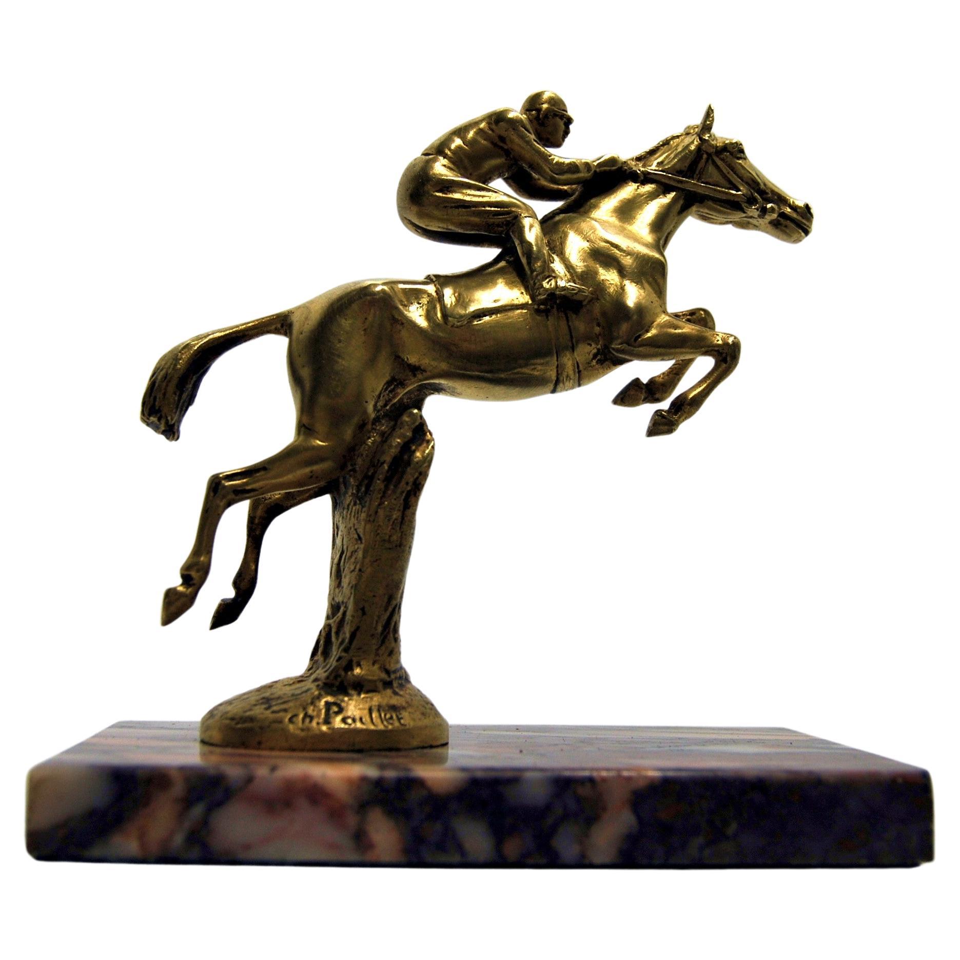 Bronze Gilded Statuette "Steeplechase" Signed, circa 1920 For Sale