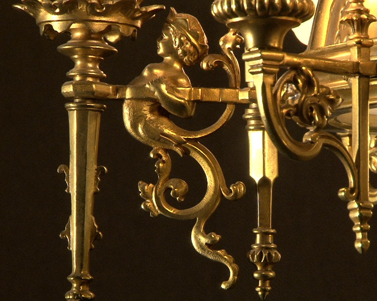 Bronze Gilded Suspension with Glass Gemstones, Napoleon III Period For Sale 5
