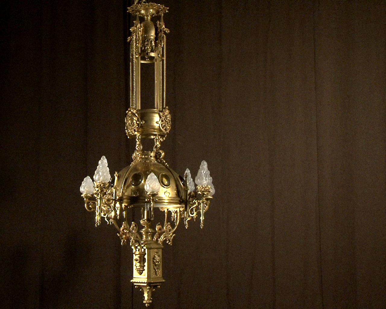 Bronze Gilded Suspension with Glass Gemstones, Napoleon III Period For Sale 6