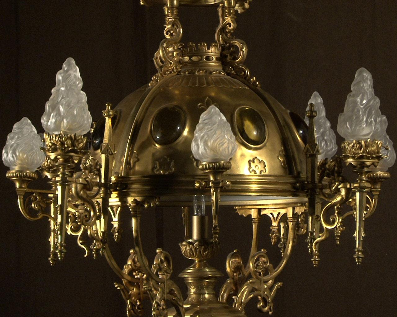 Bronze Gilded Suspension with Glass Gemstones, Napoleon III Period For Sale 7