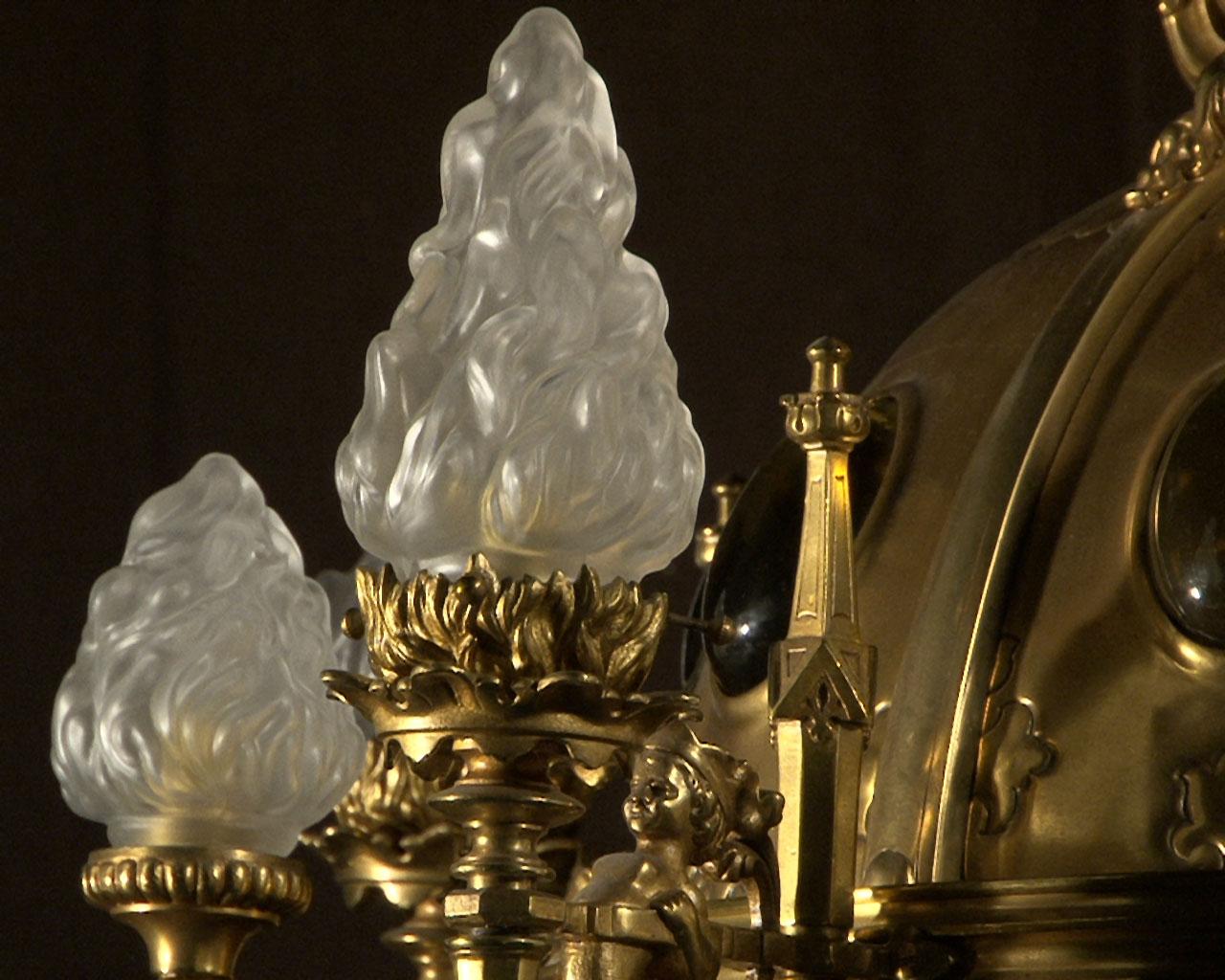 Bronze Gilded Suspension with Glass Gemstones, Napoleon III Period For Sale 8