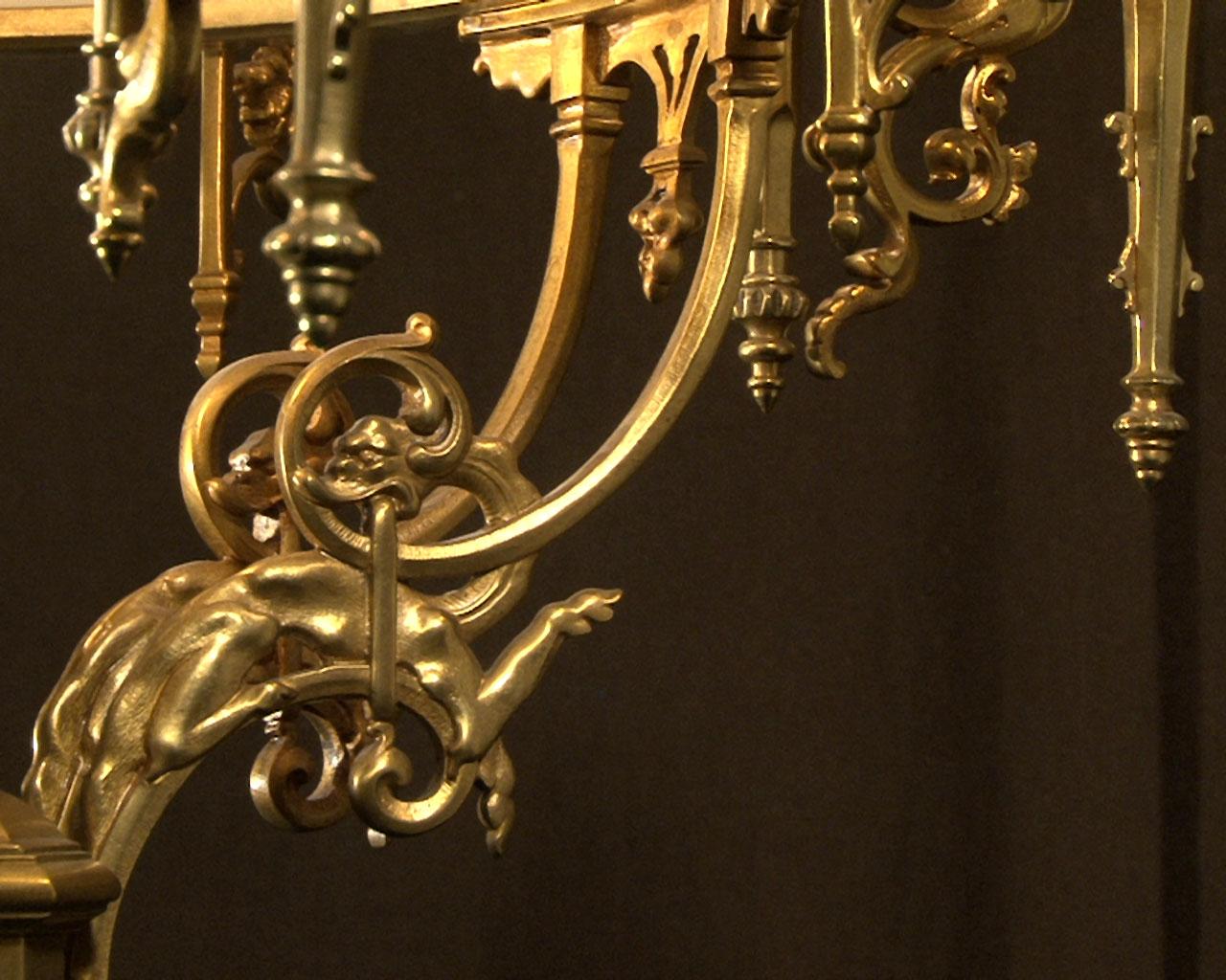 Bronze Gilded Suspension with Glass Gemstones, Napoleon III Period For Sale 11