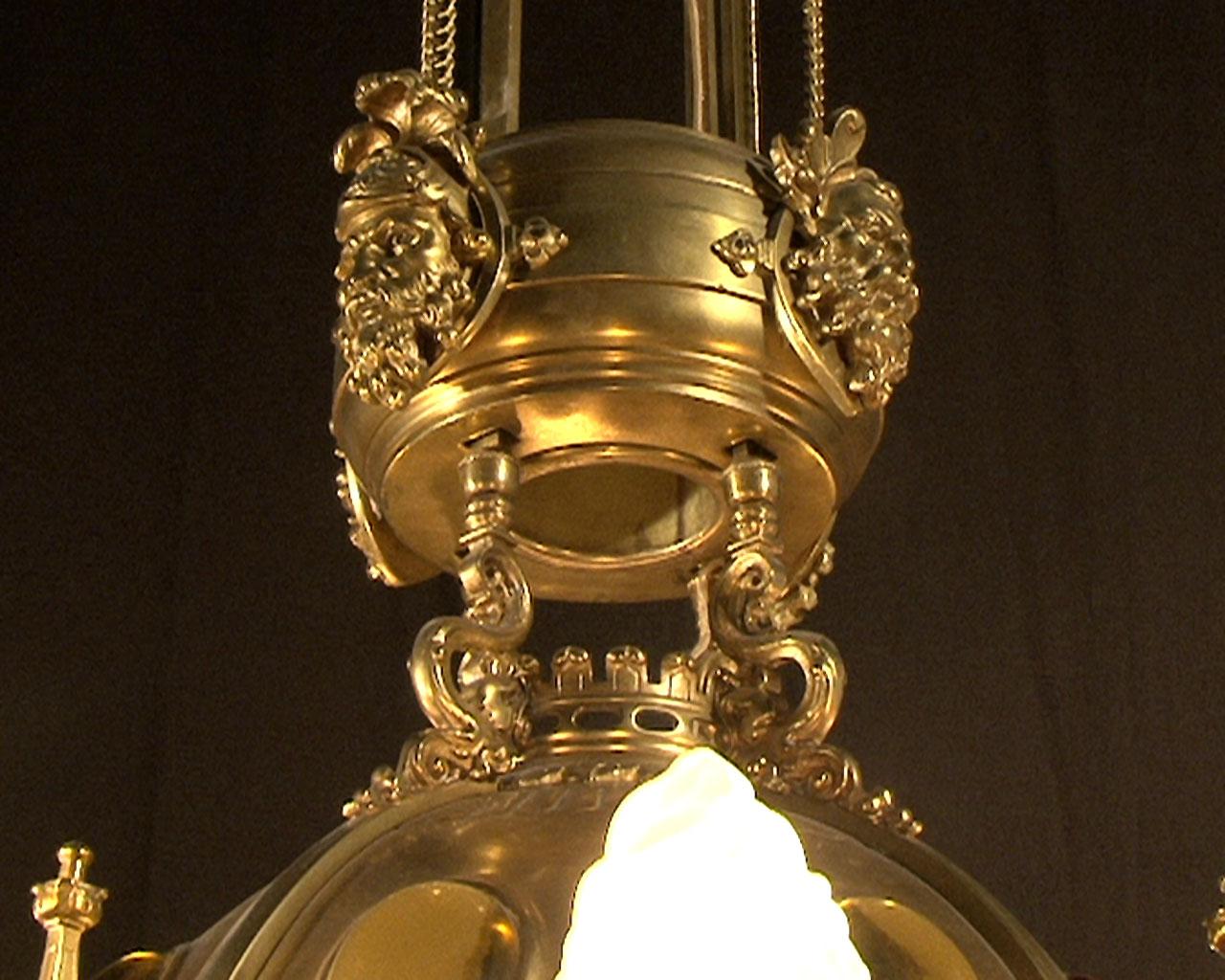 Bronze Gilded Suspension with Glass Gemstones, Napoleon III Period In Excellent Condition For Sale In SAINT-OUEN-SUR-SEINE, FR
