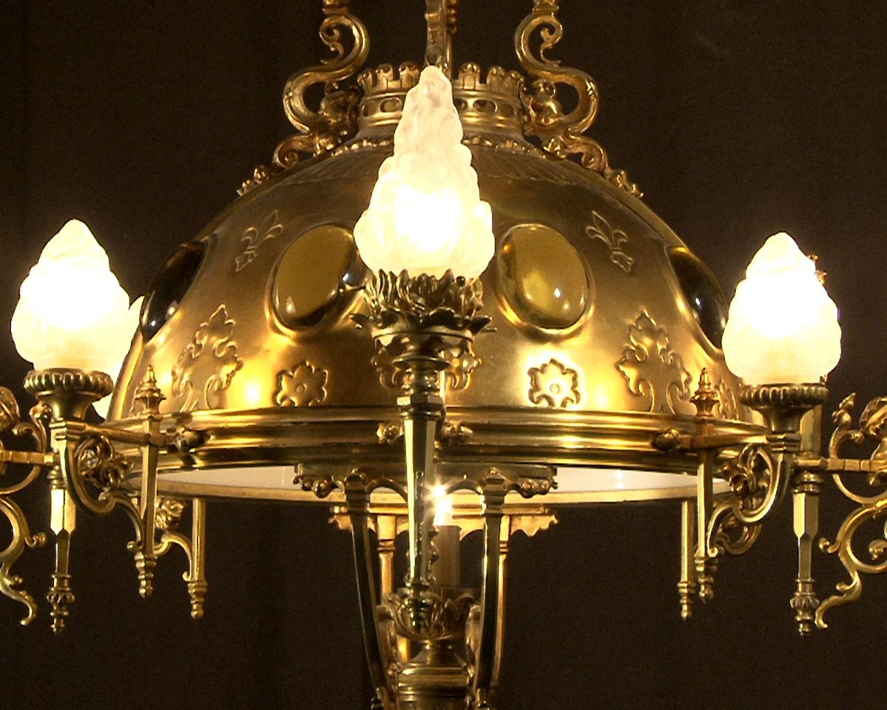 Bronze Gilded Suspension with Glass Gemstones, Napoleon III Period For Sale 2