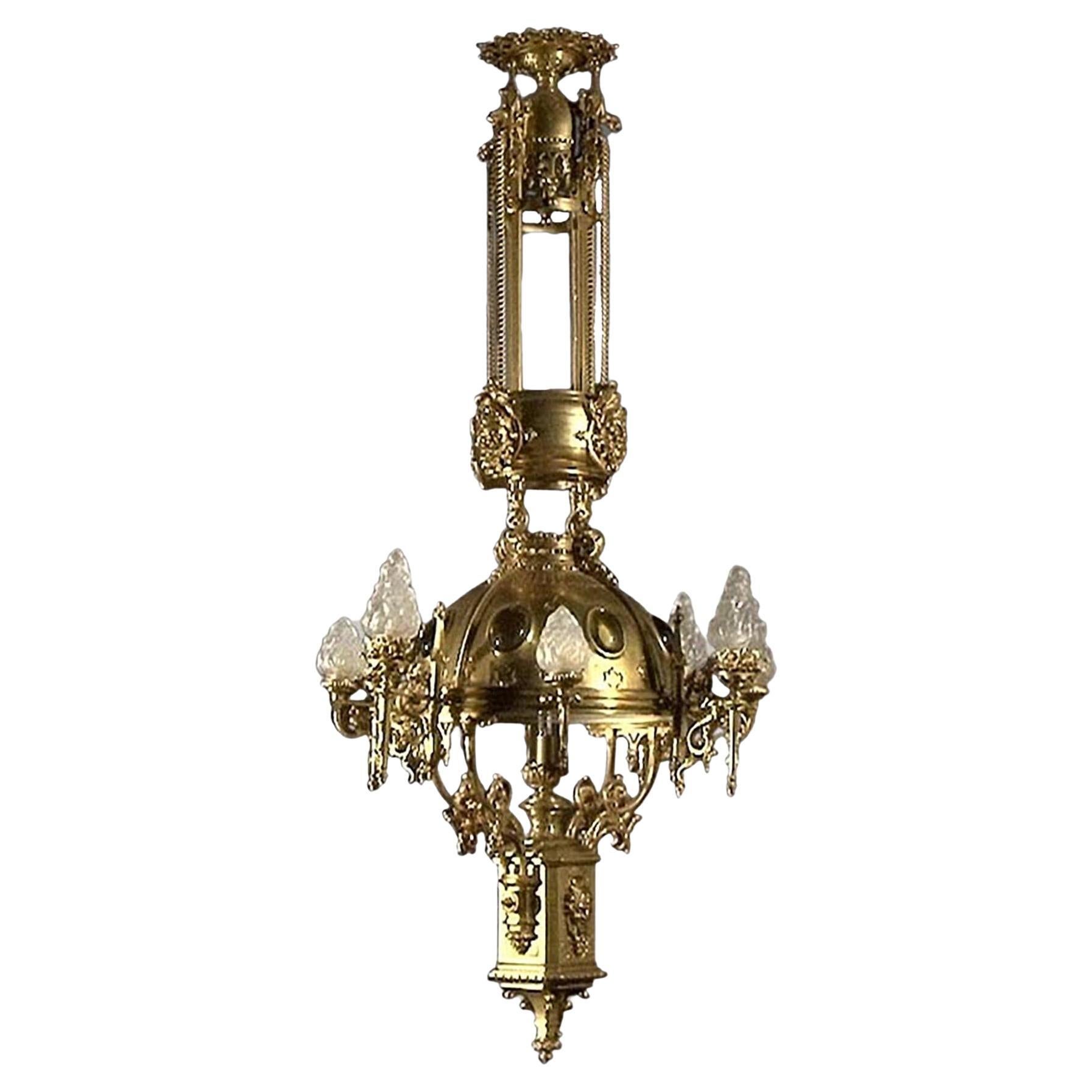 Bronze Gilded Suspension with Glass Gemstones, Napoleon III Period For Sale