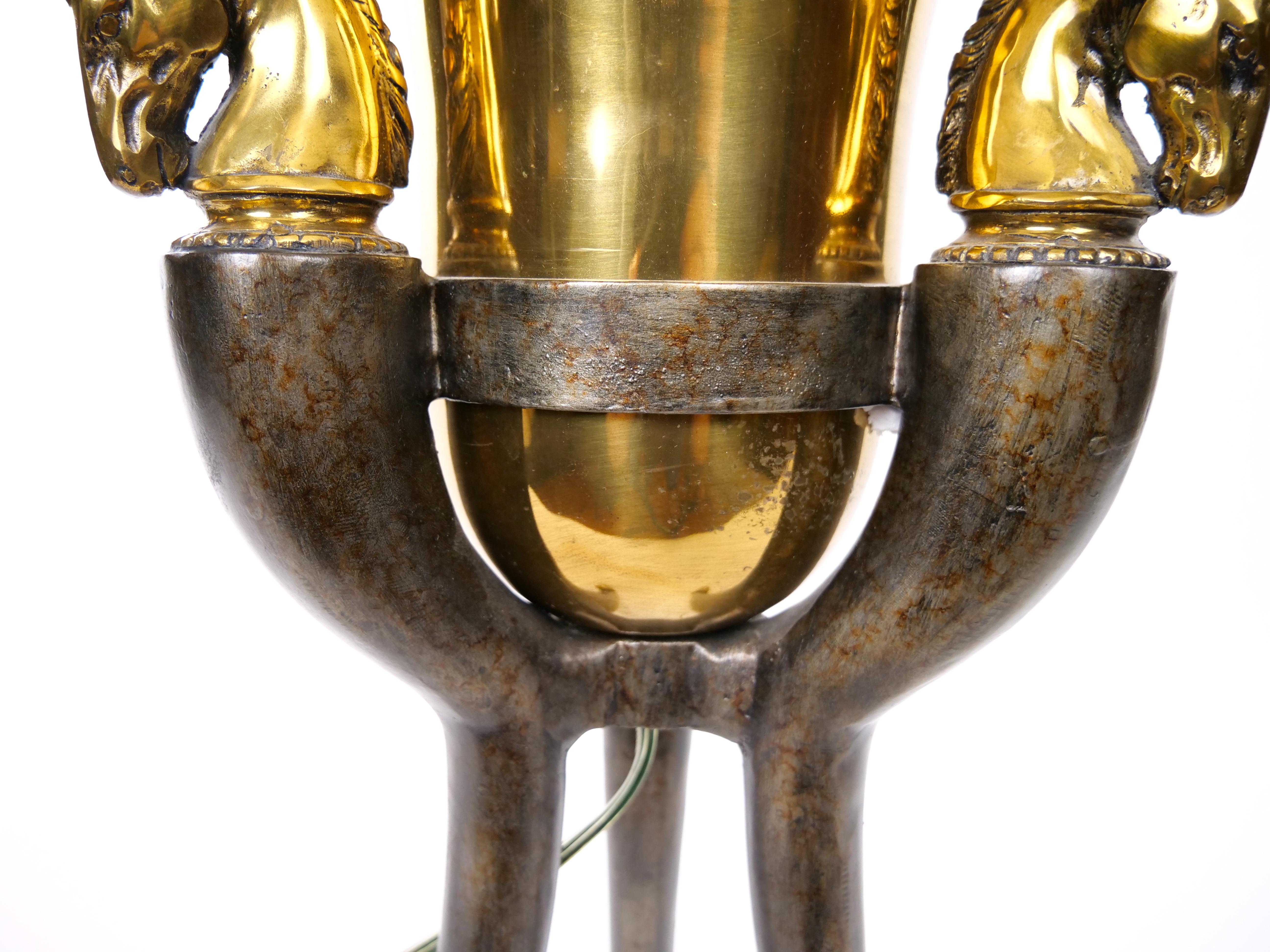  Bronze / Gilt Brass Horse Head Sculpture Pair Table Lamps For Sale 4