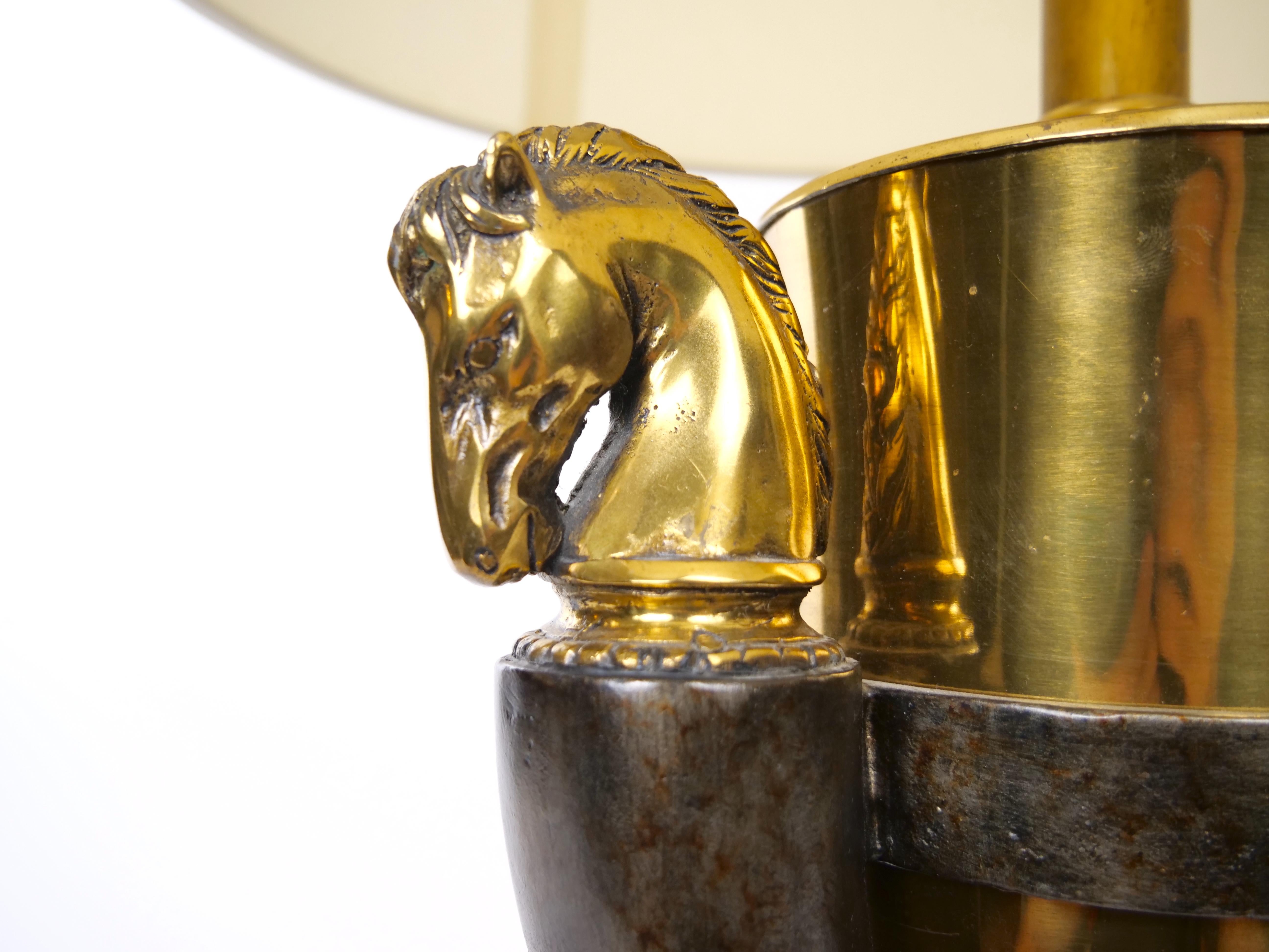 20ième siècle  Paire de lampes de table en bronze / laiton doré Sculpture à tête de cheval en vente
