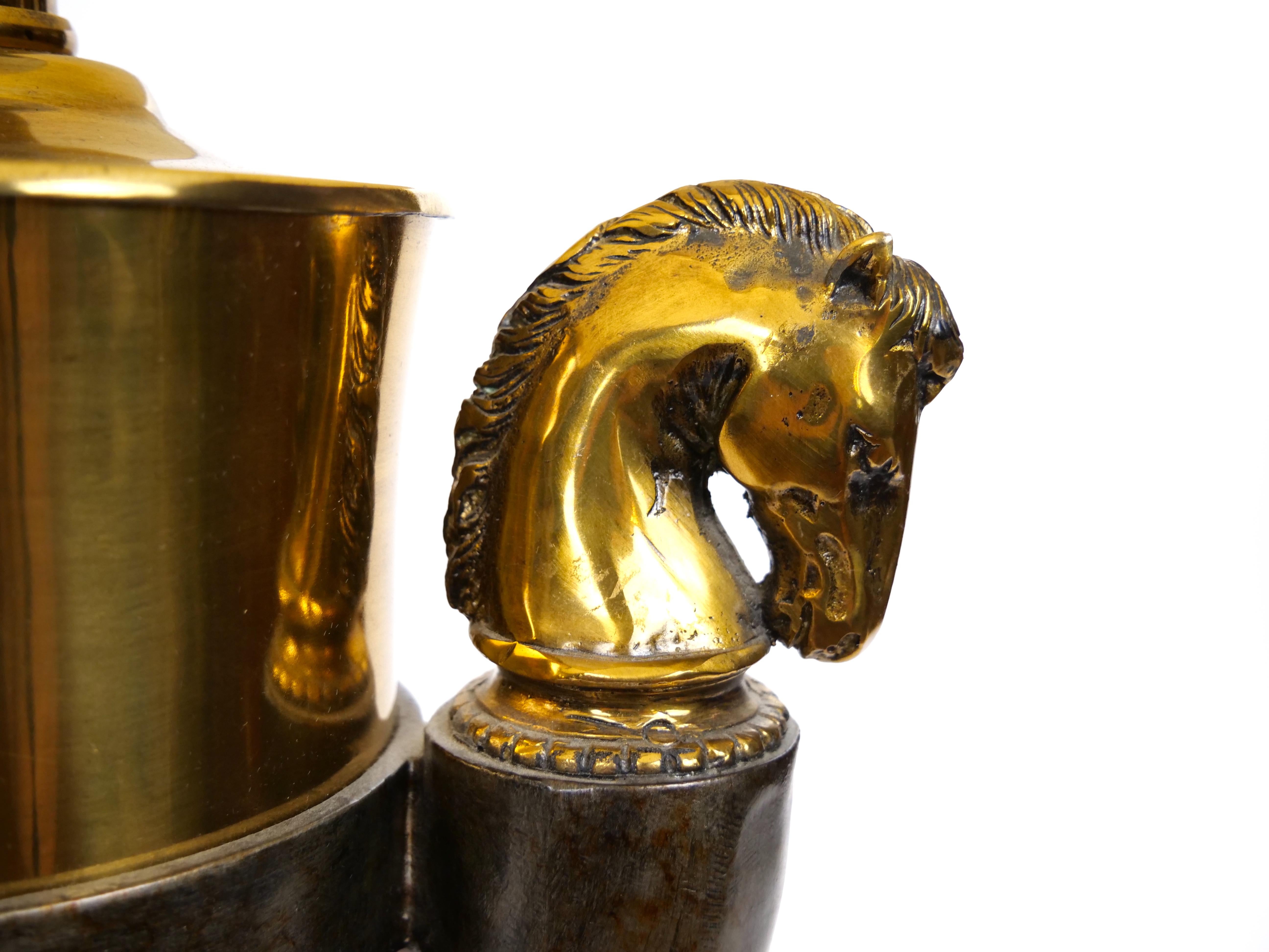  Bronze / Gilt Brass Horse Head Sculpture Pair Table Lamps For Sale 3