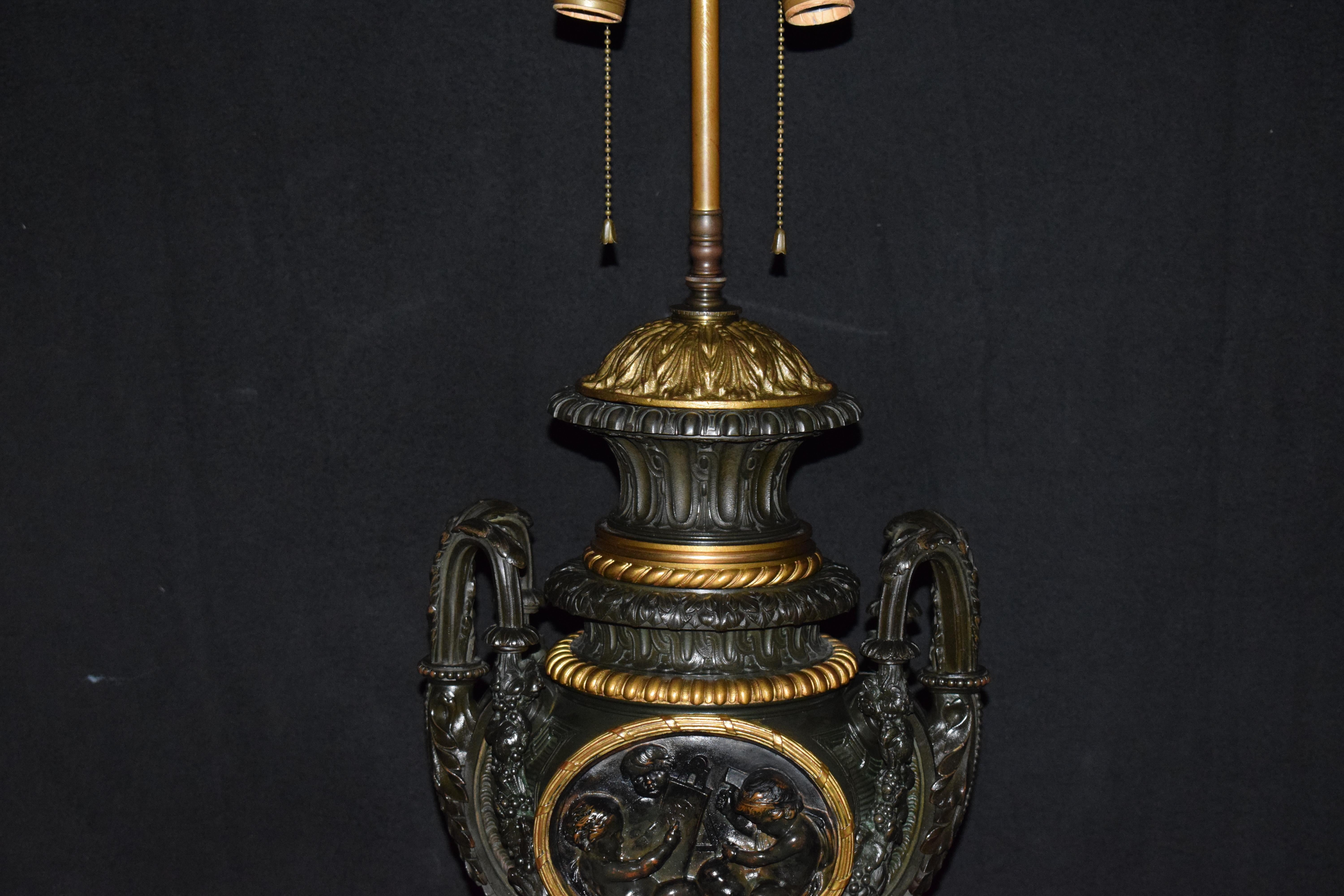 Marble Bronze and Gilt Bronze Lamp Base For Sale