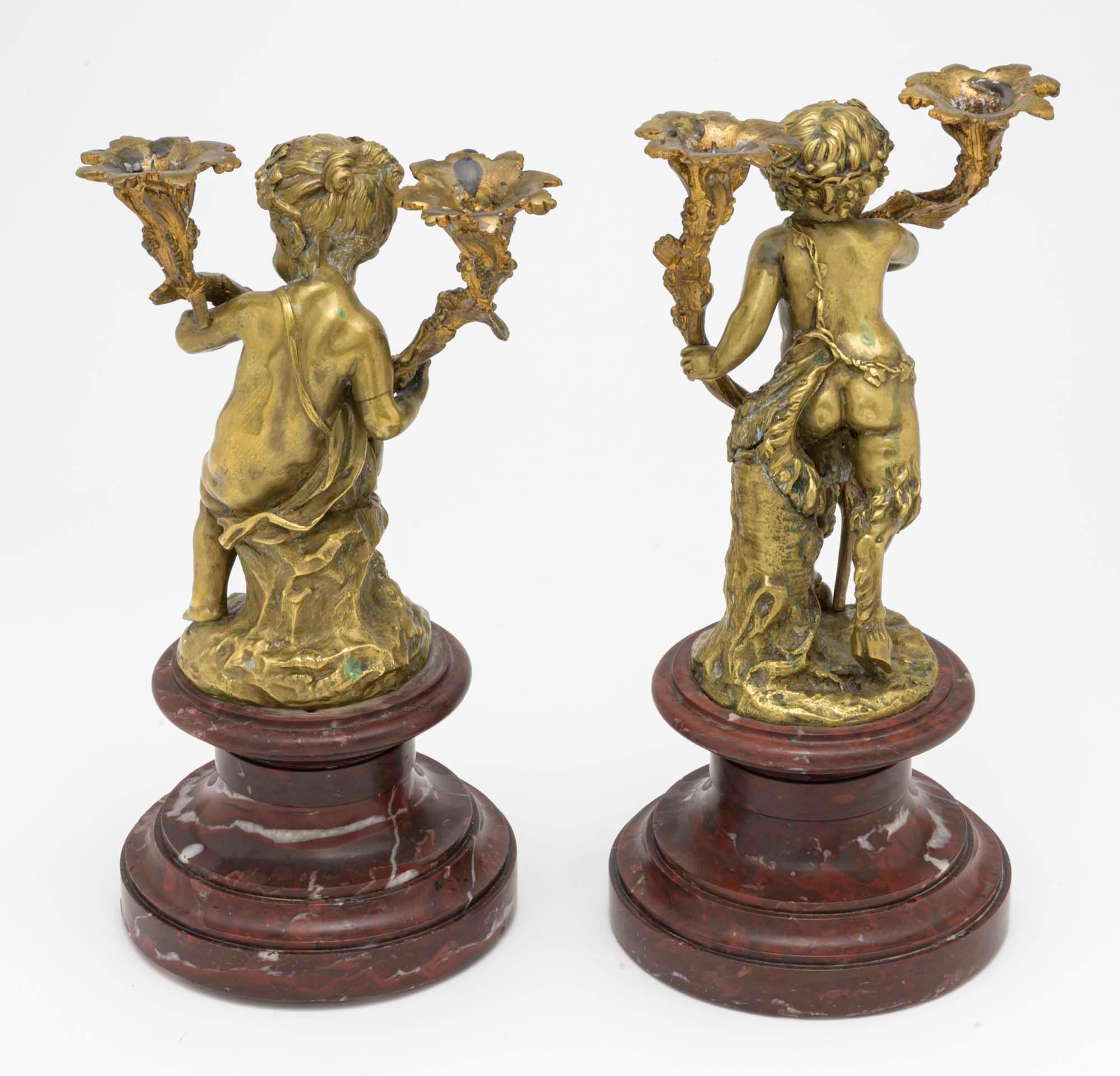 Rococo Candlesticks, Bronze Gilt Cherubs, Pair For Sale