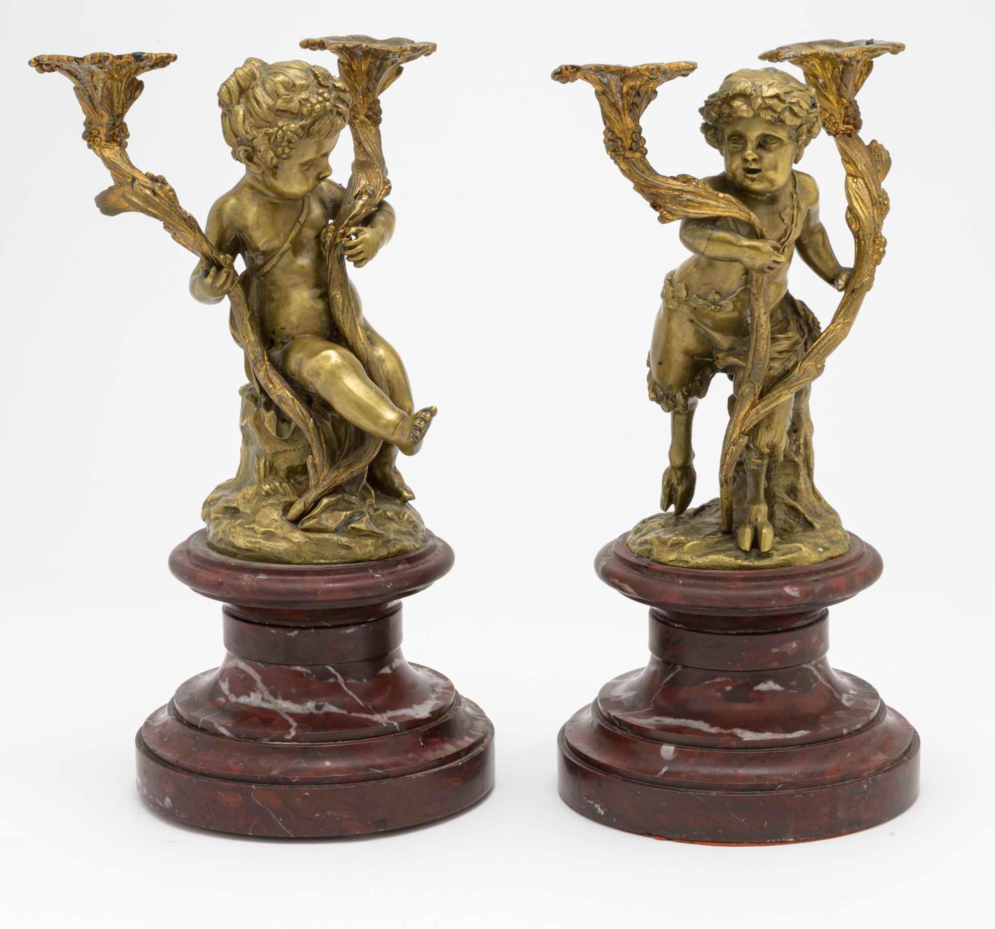 Candlesticks, Bronze Gilt Cherubs, Pair In Good Condition For Sale In Summerland, CA