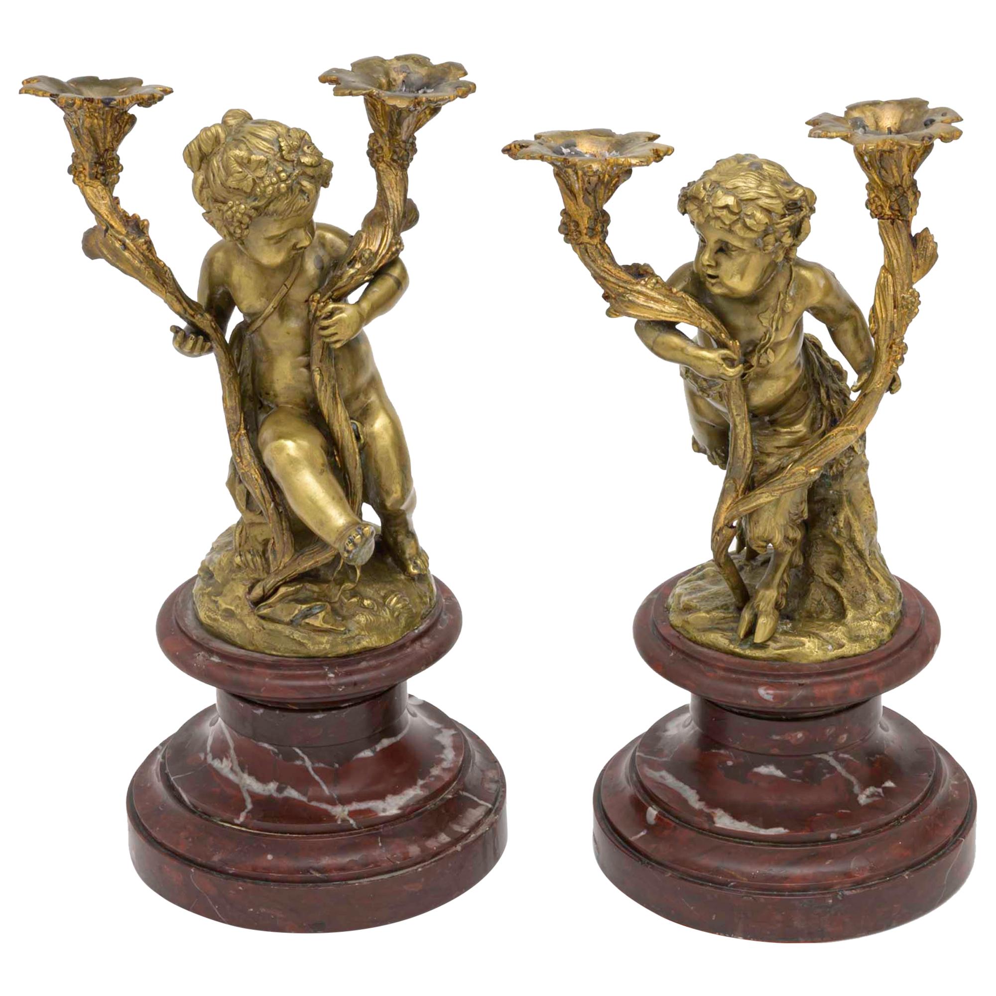 Candlesticks, Bronze Gilt Cherubs, Pair For Sale