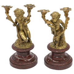 Candlesticks, Bronze Gilt Cherubs, Pair