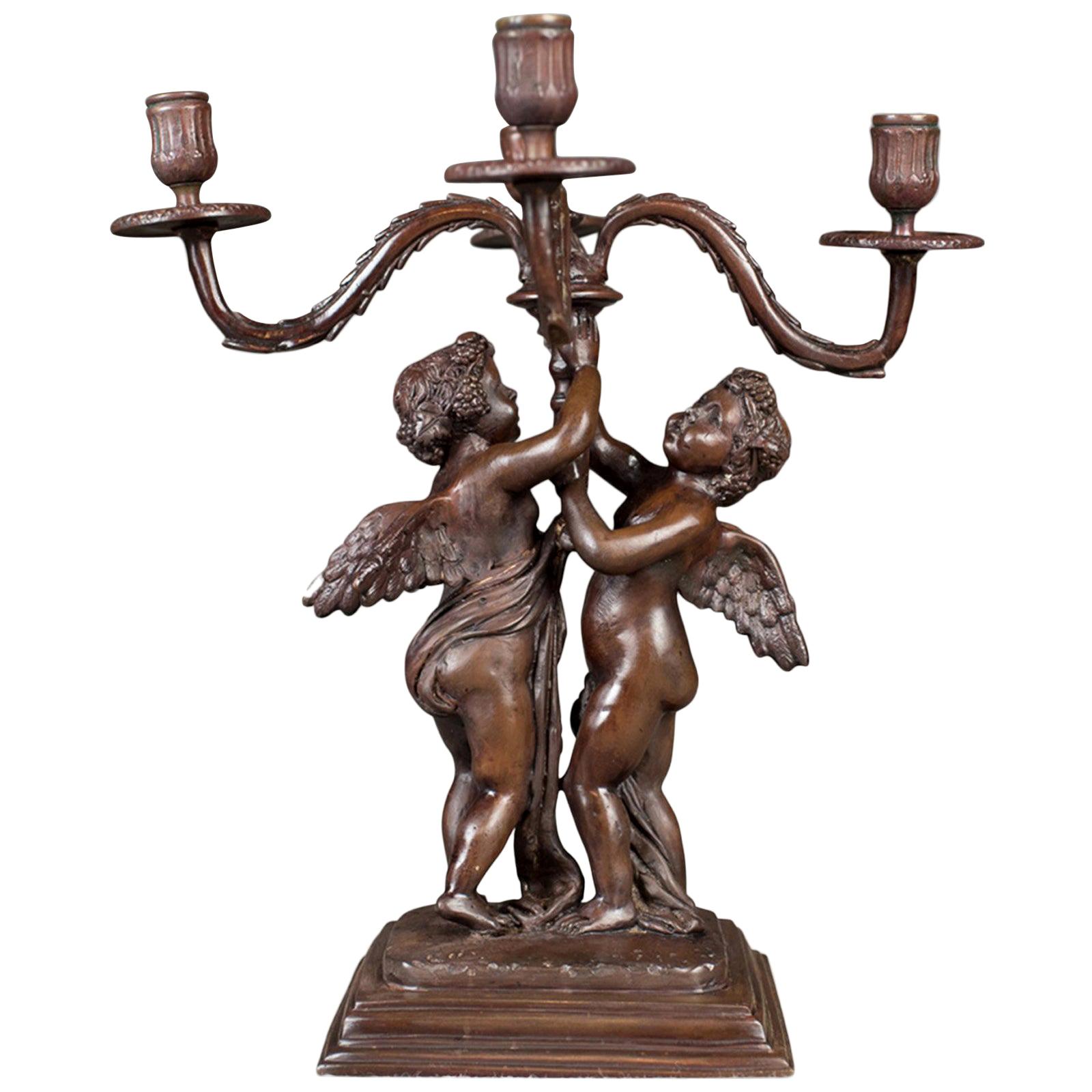 Bronze Girandole Candelabra, Four Branch, Victorian Revival Candlestick For Sale